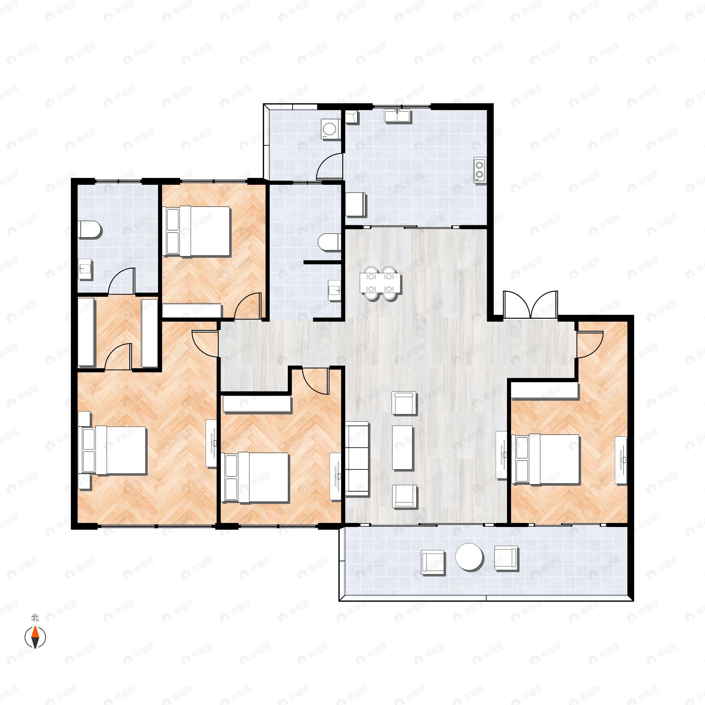 4室2厅2卫建面172平西|北户型图