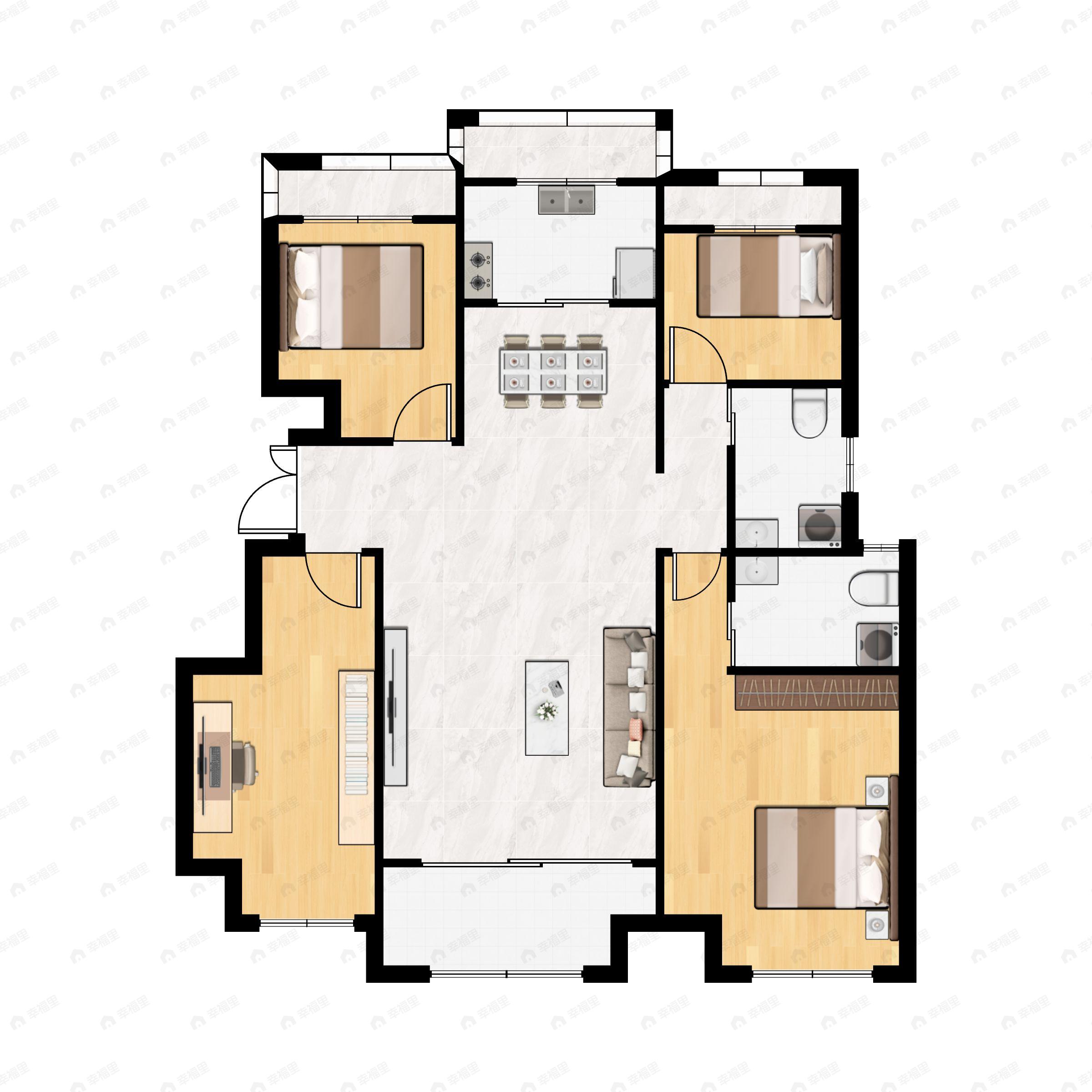 4室2厅2卫建面130平南户型图