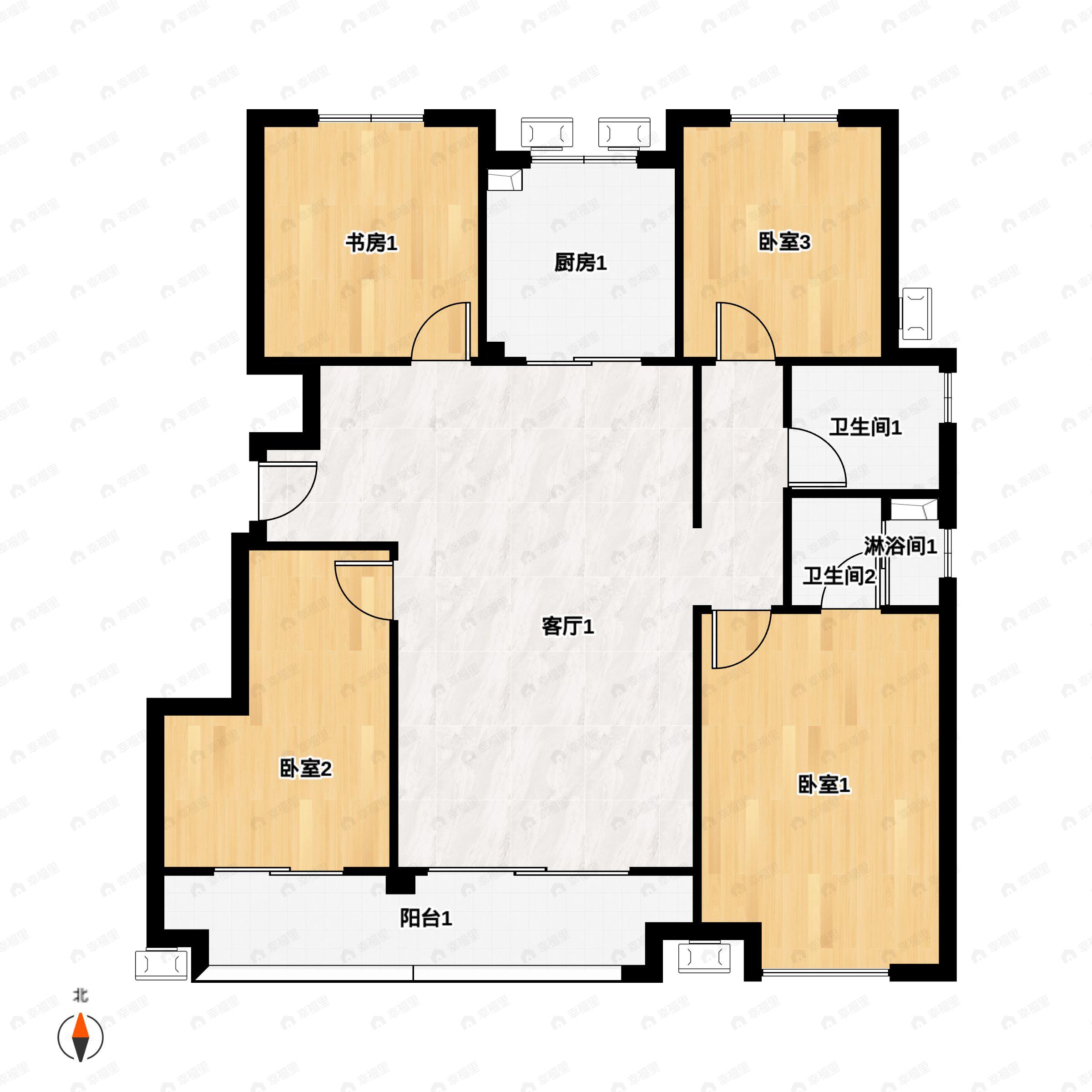 4室2厅2卫建面126平南户型图