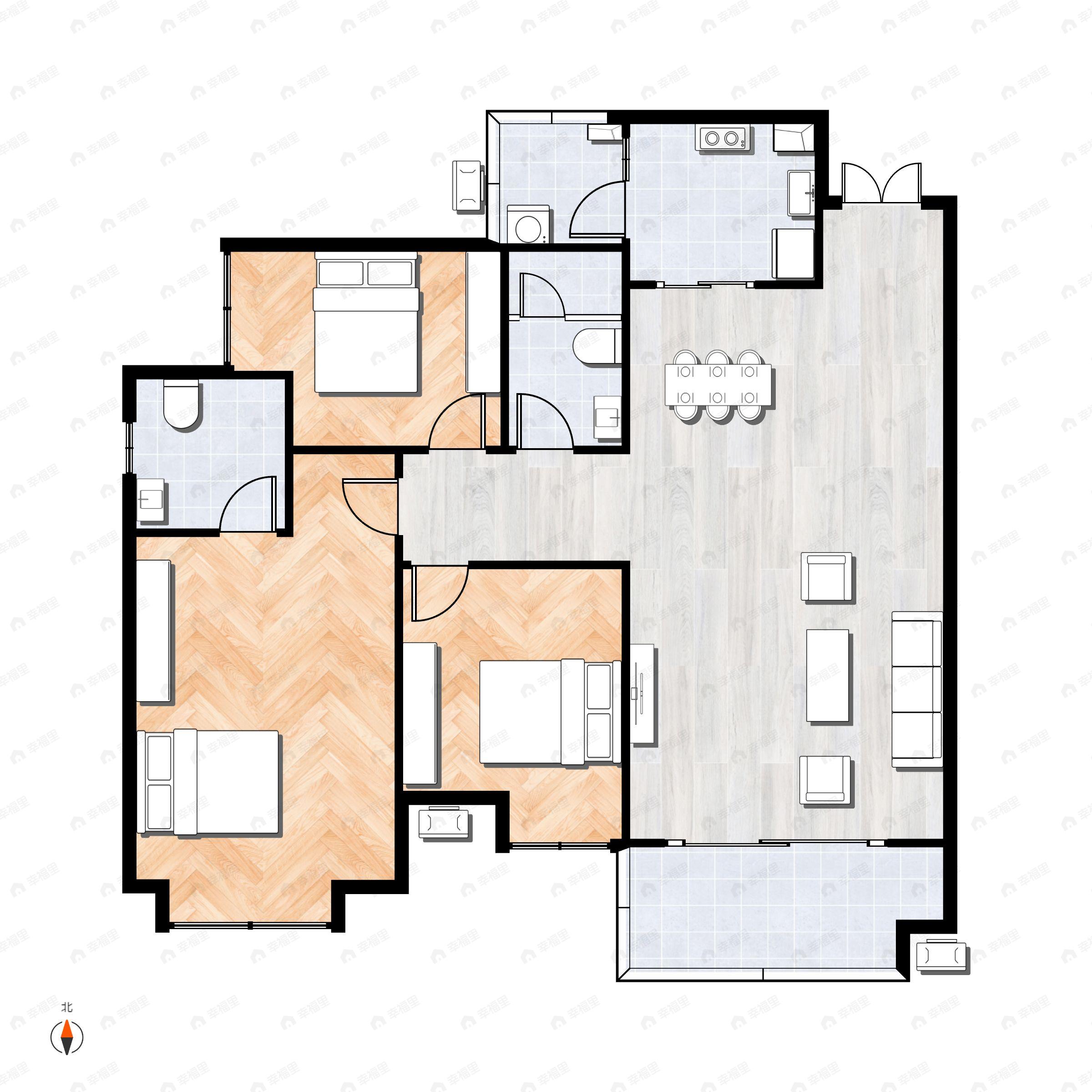 3室2厅2卫建面122m²东南户型图