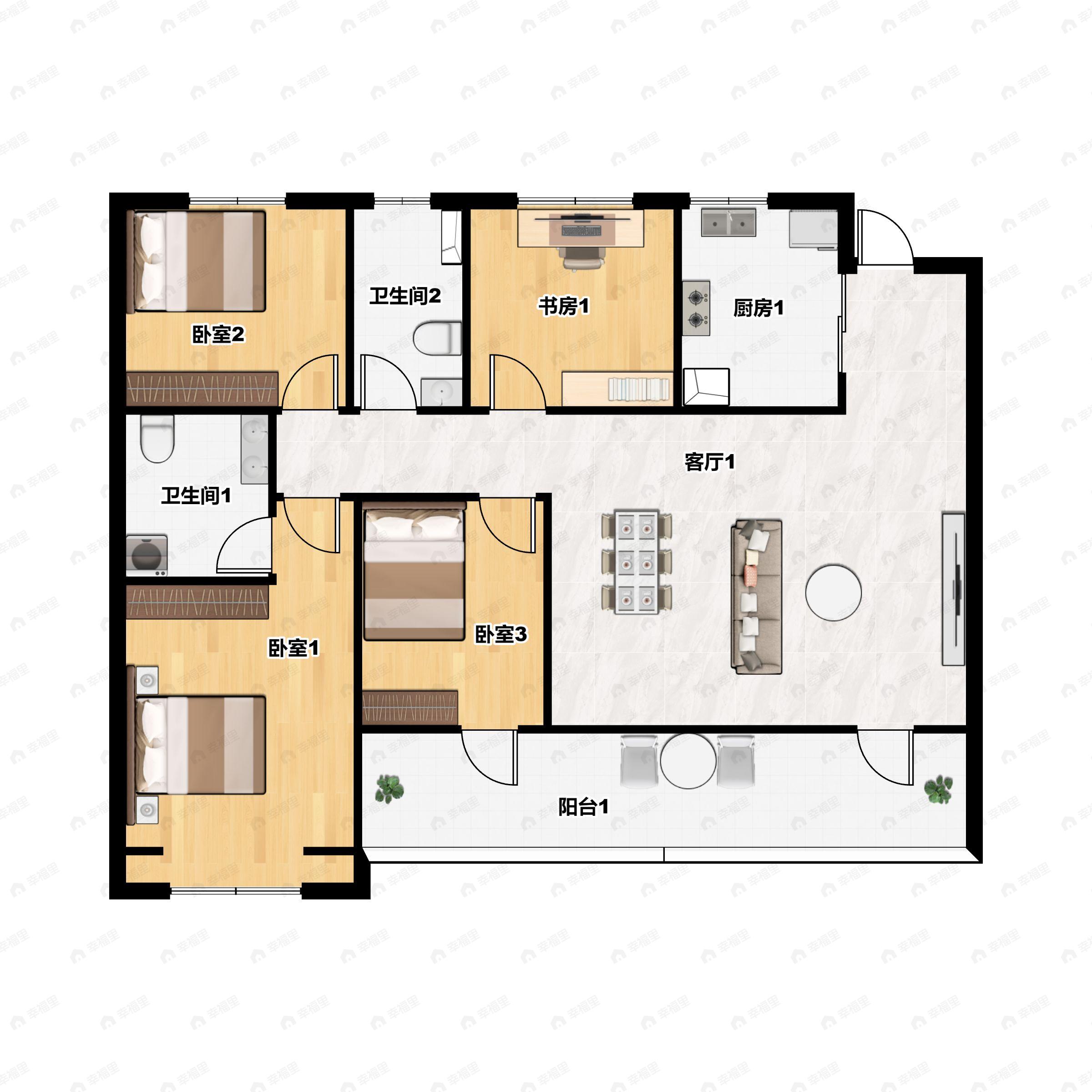 4室2厅2卫建面158平户型图