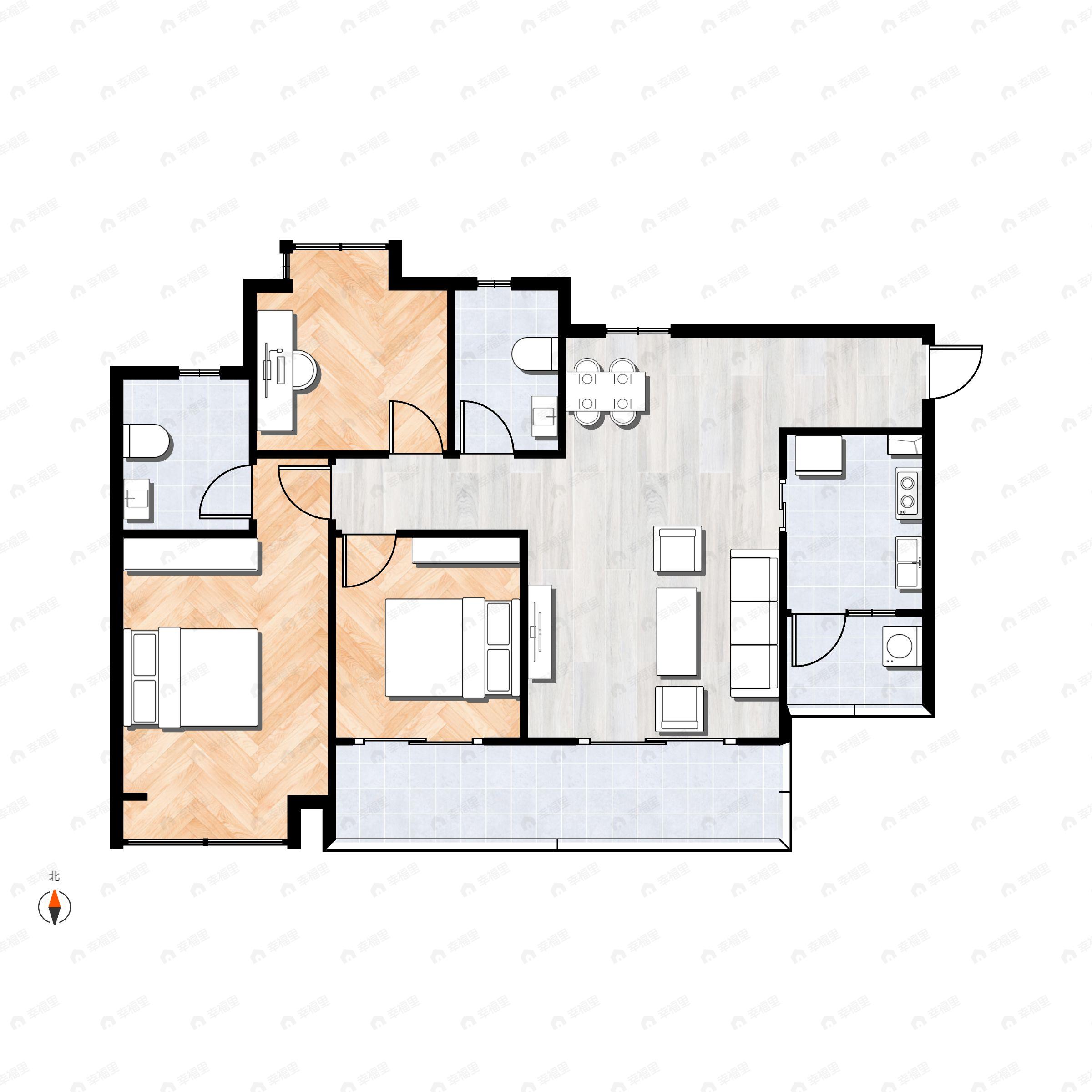 3室2厅2卫建面103平户型图