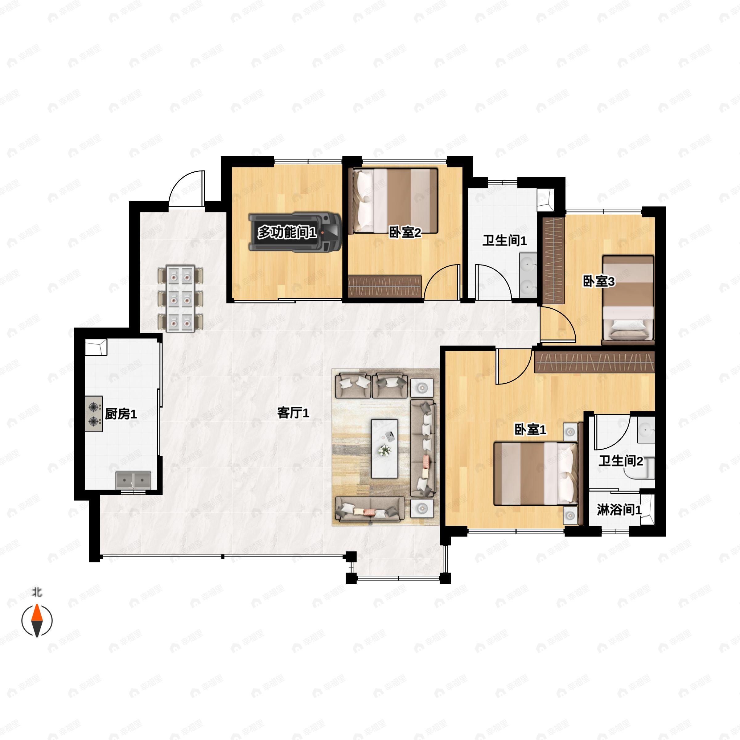 4室2厅2卫建面128平户型图
