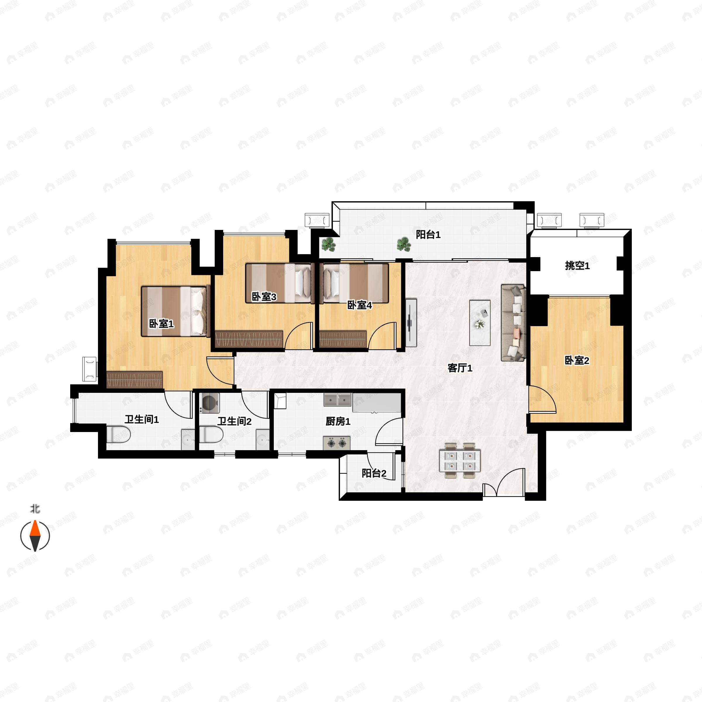 4室2厅2卫建面99平北户型图