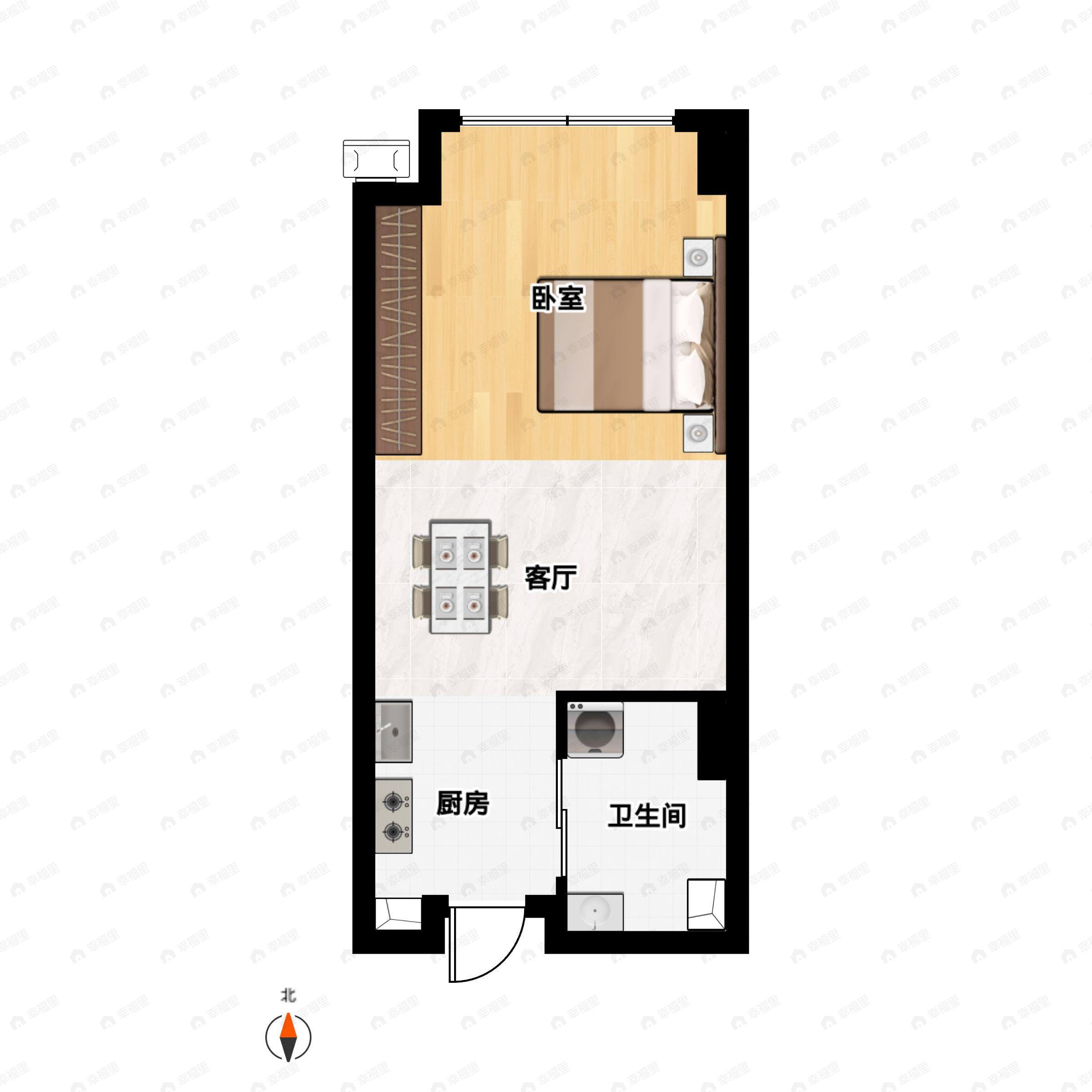 1室1厅1卫建面53m²北户型图