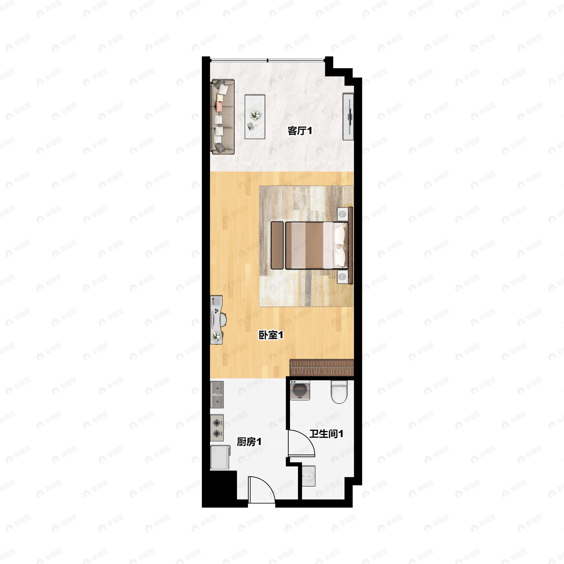 1室1厅1卫建面53m²北户型图