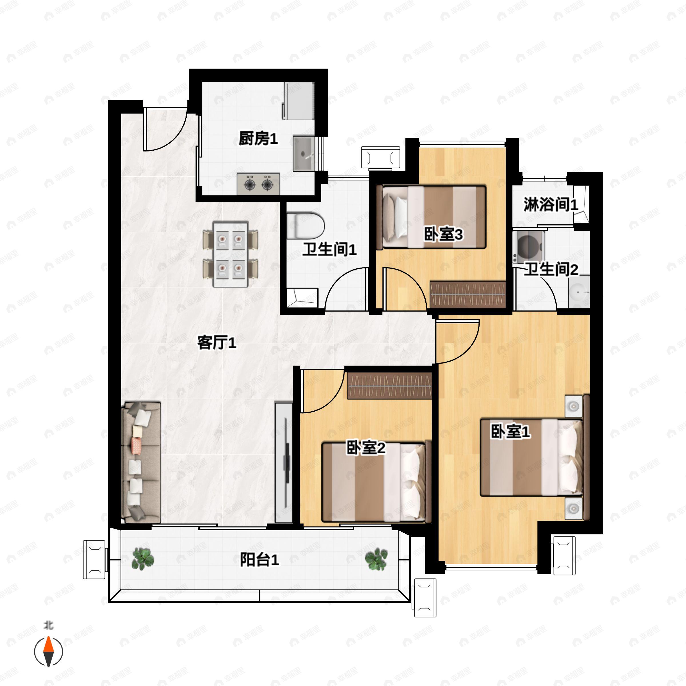 宝梁天樾3室2厅2卫户型图