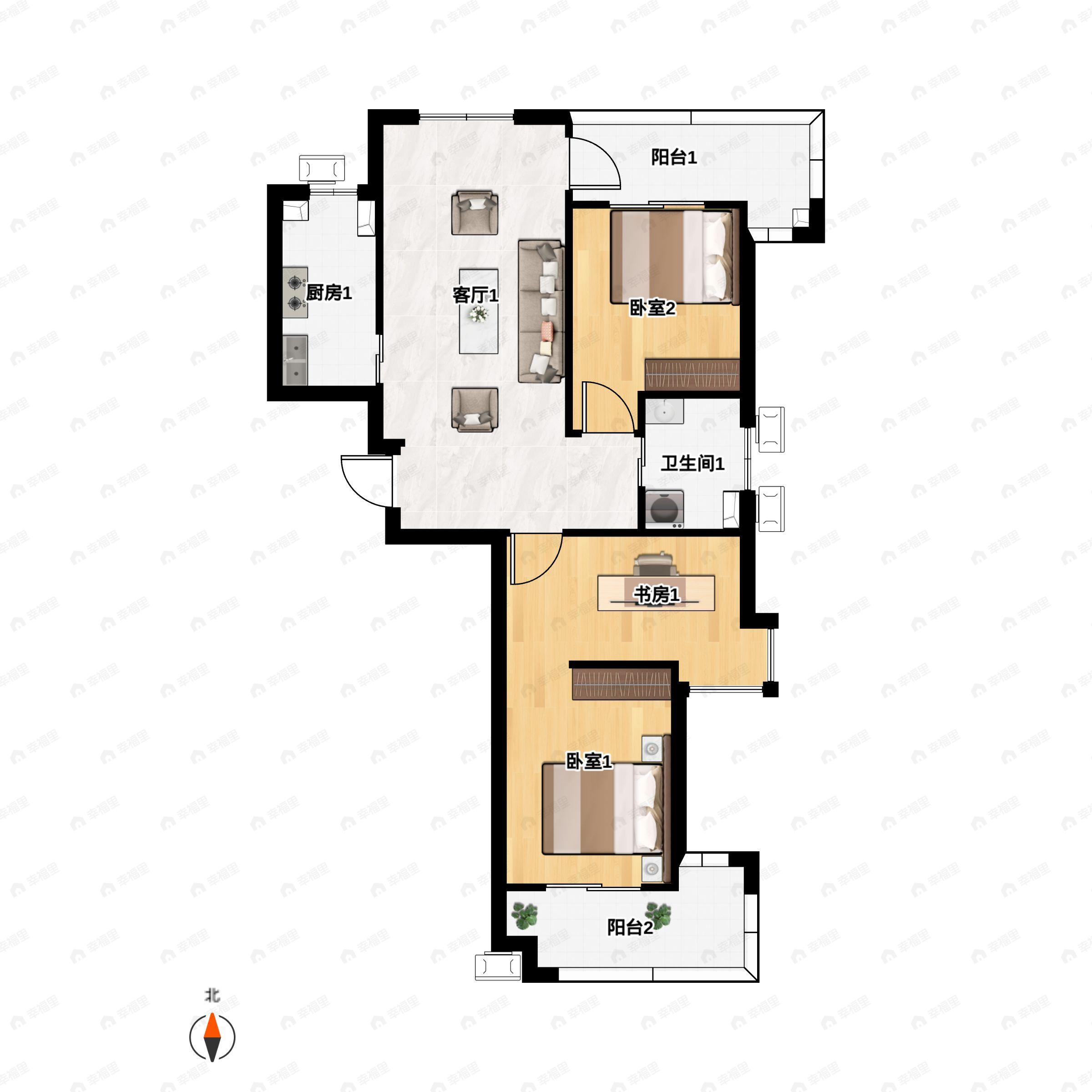 3室2厅1卫建面112平南户型图
