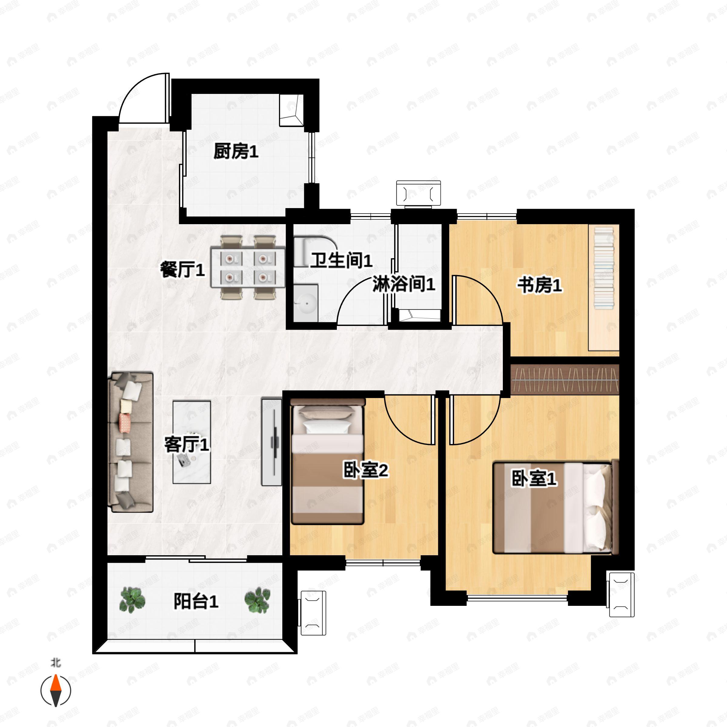 3室2厅1卫建面89平户型图