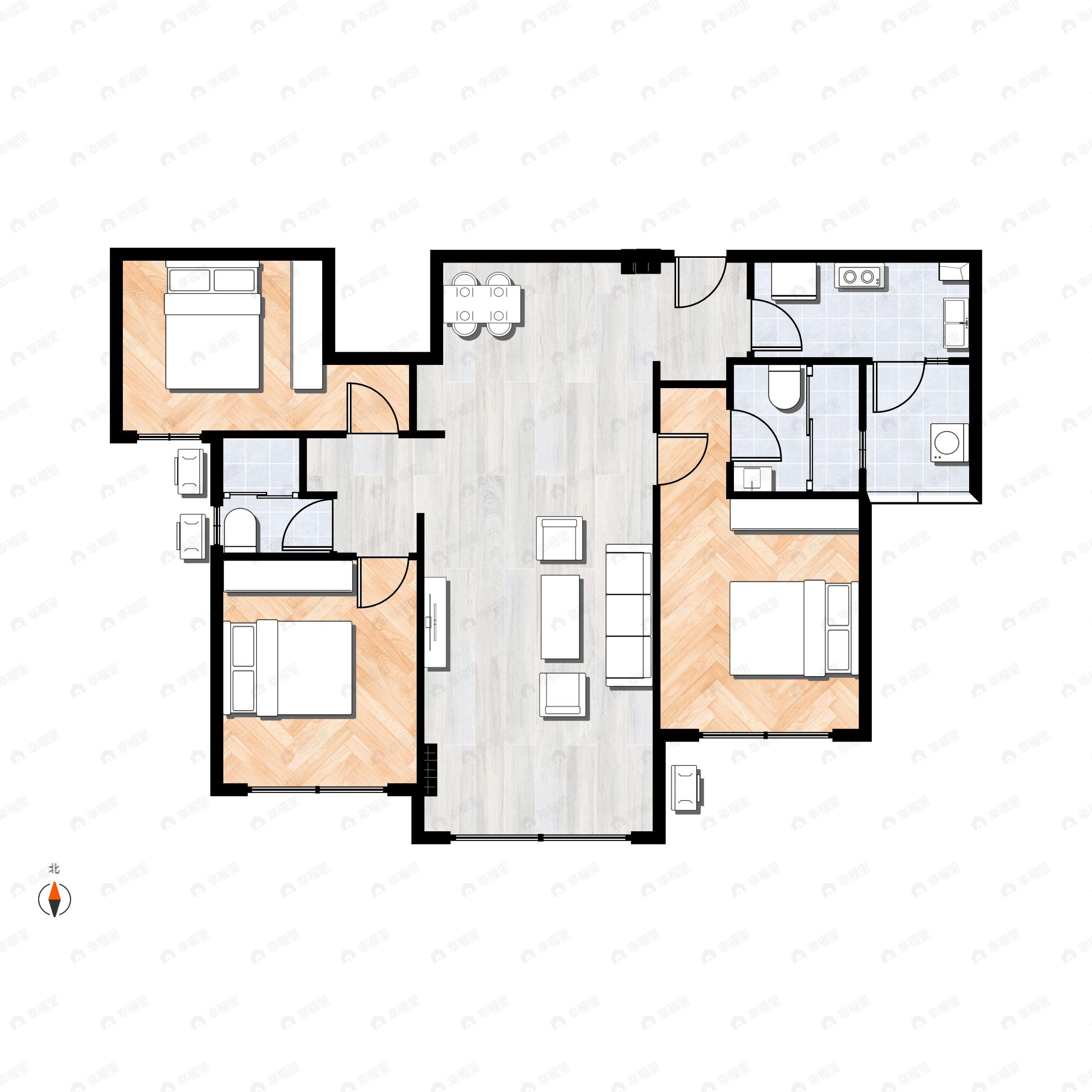 3室2厅2卫建面106平南户型图