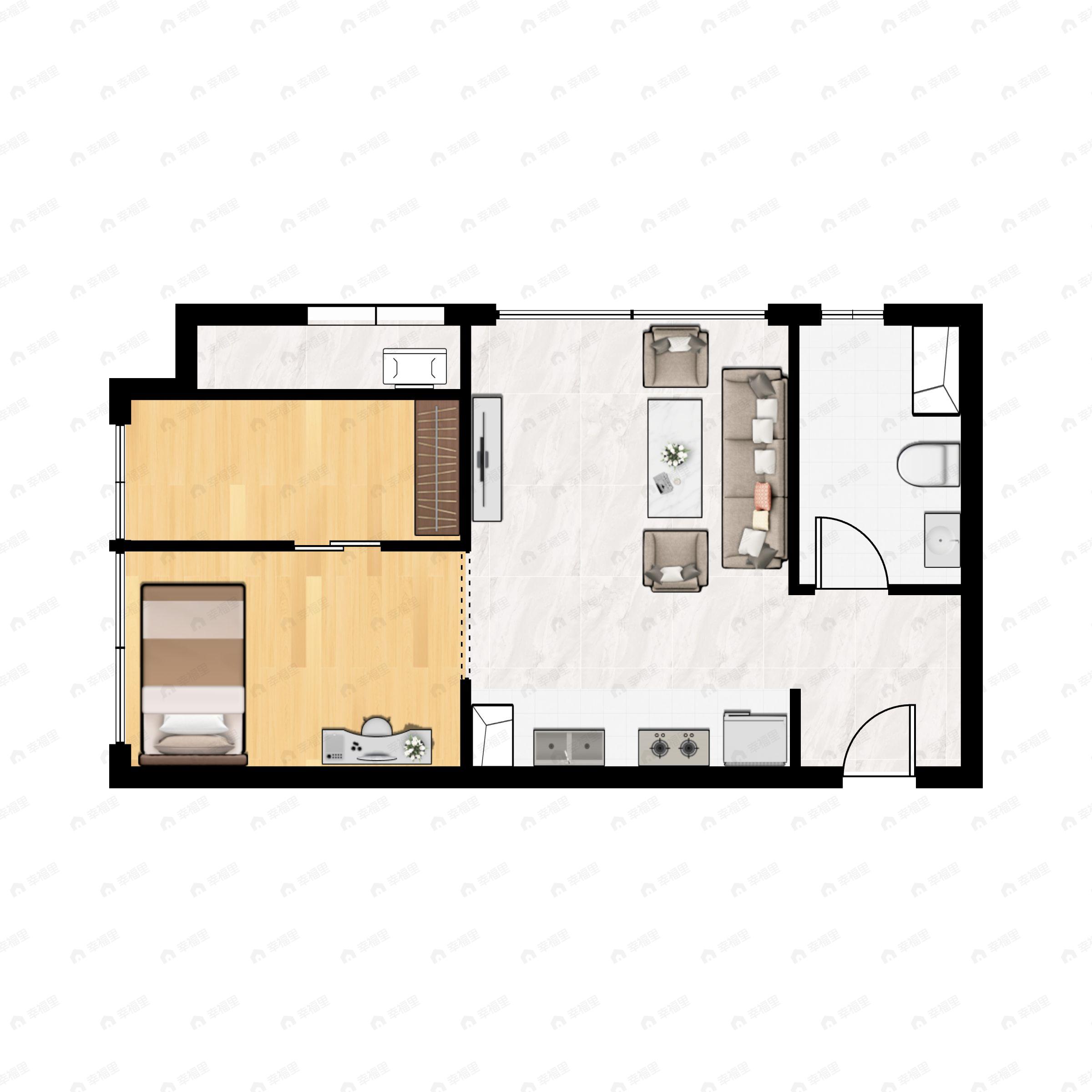 1室1厅1卫建面40平西北户型图