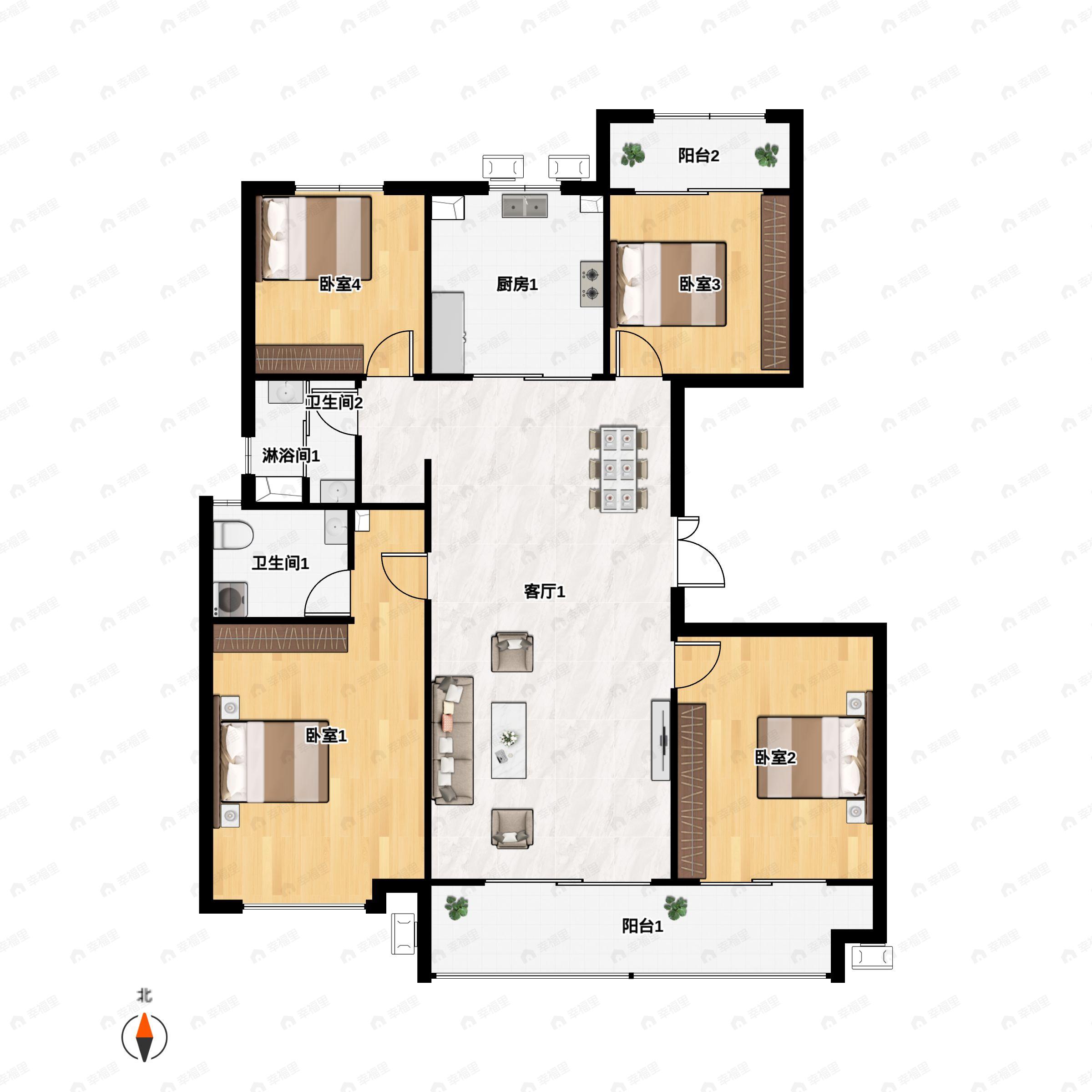 4室2厅1卫建面143平户型图