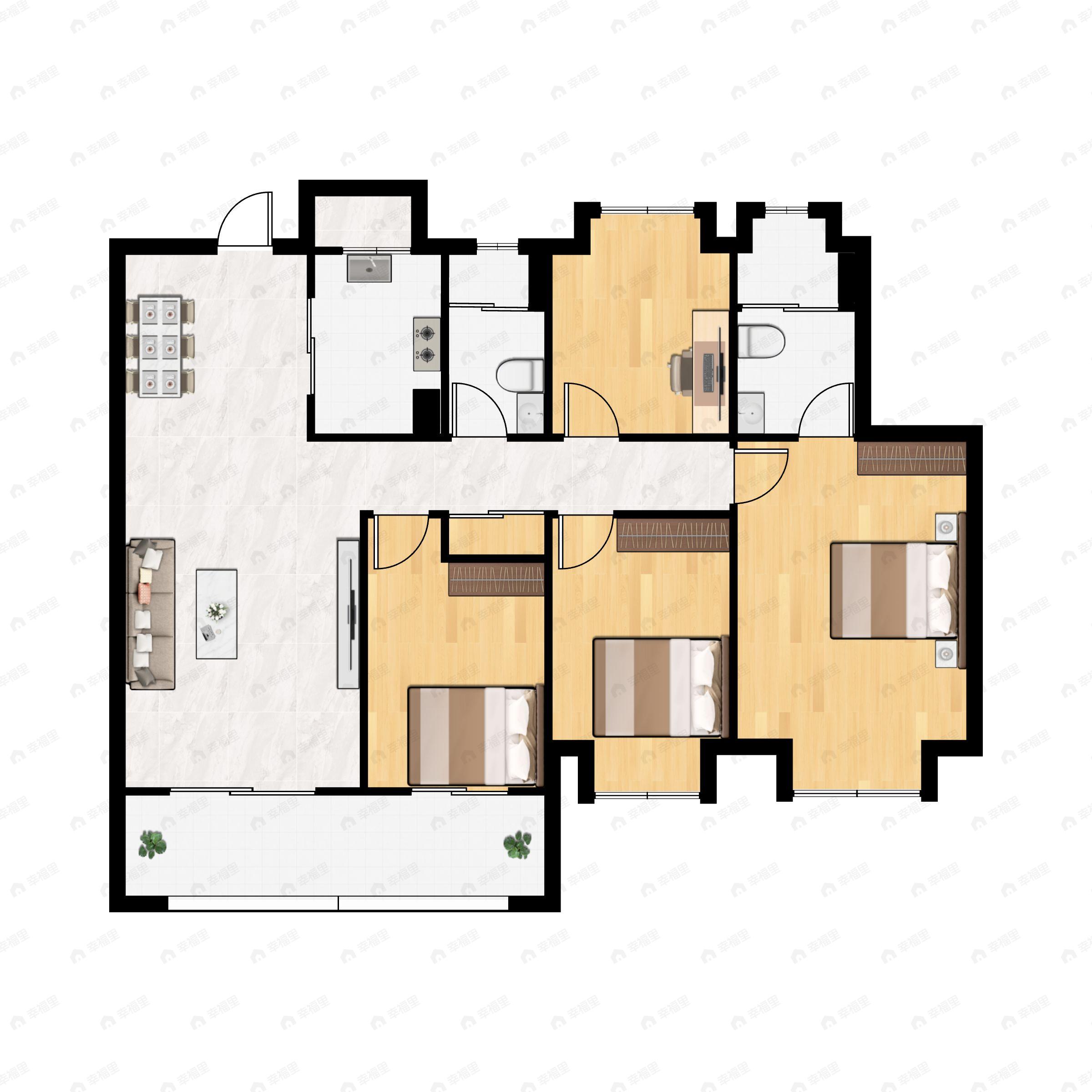 4室2厅2卫建面143平南户型图