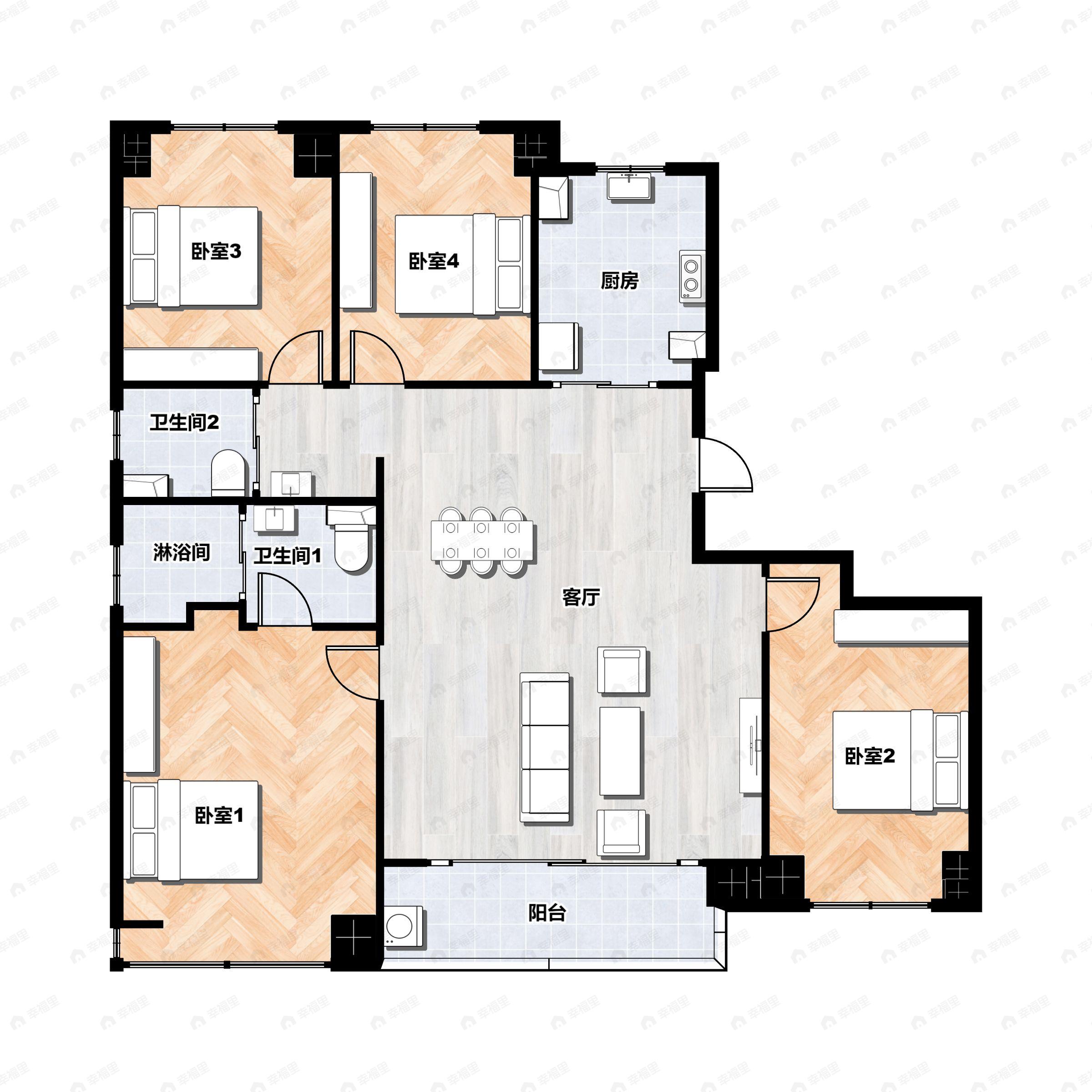 4室2厅2卫建面148平户型图