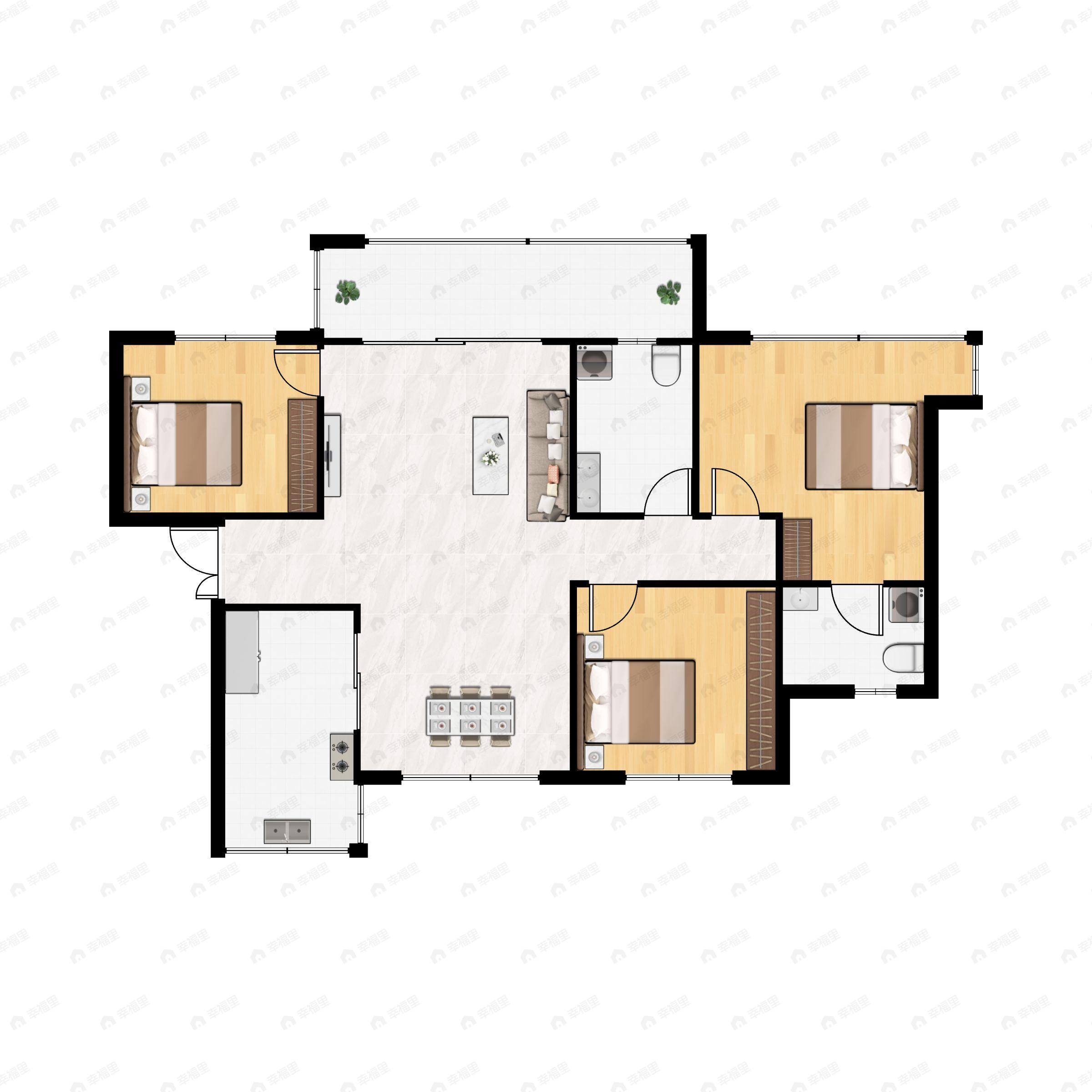3室2厅2卫建面99平户型图