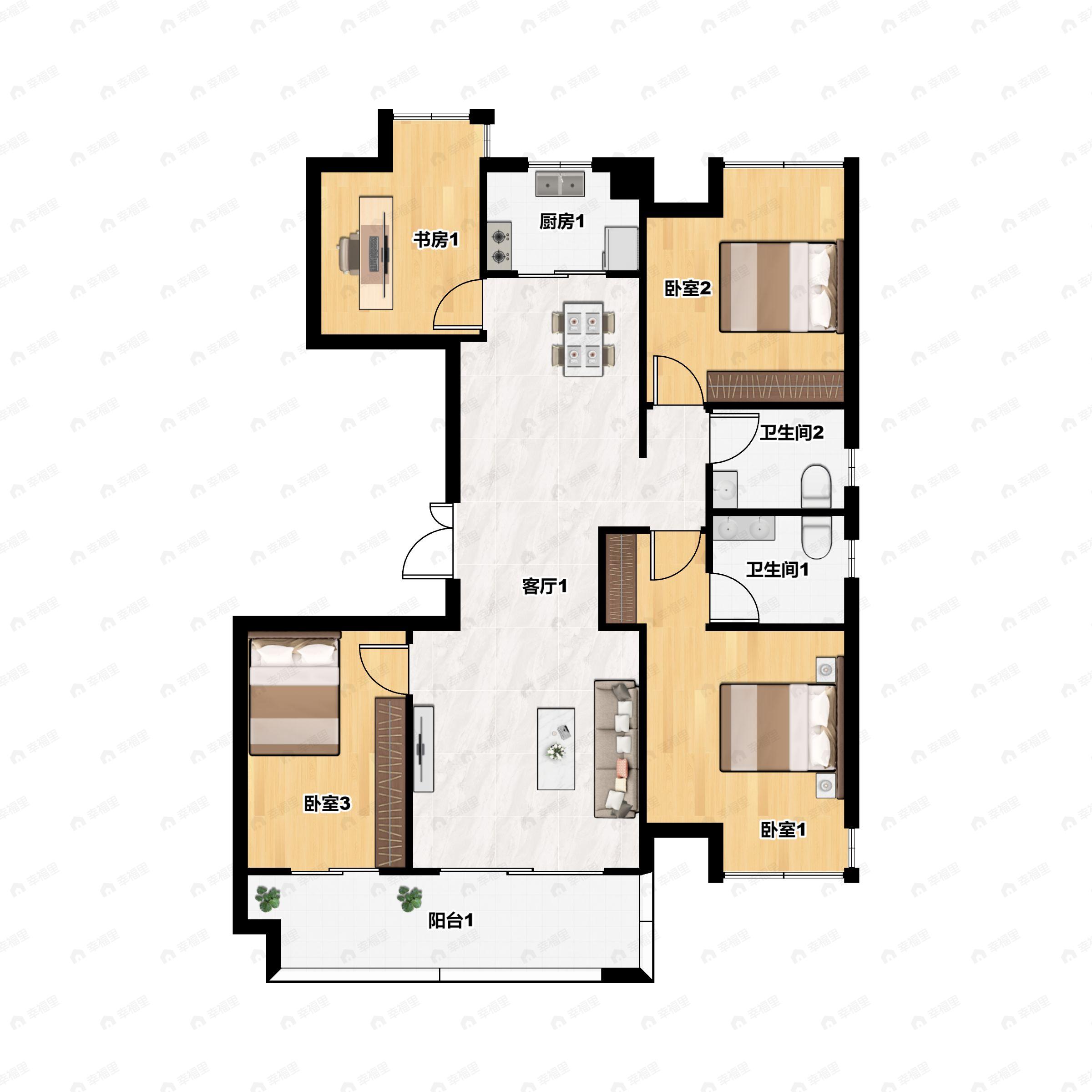 4室2厅2卫建面138平户型图