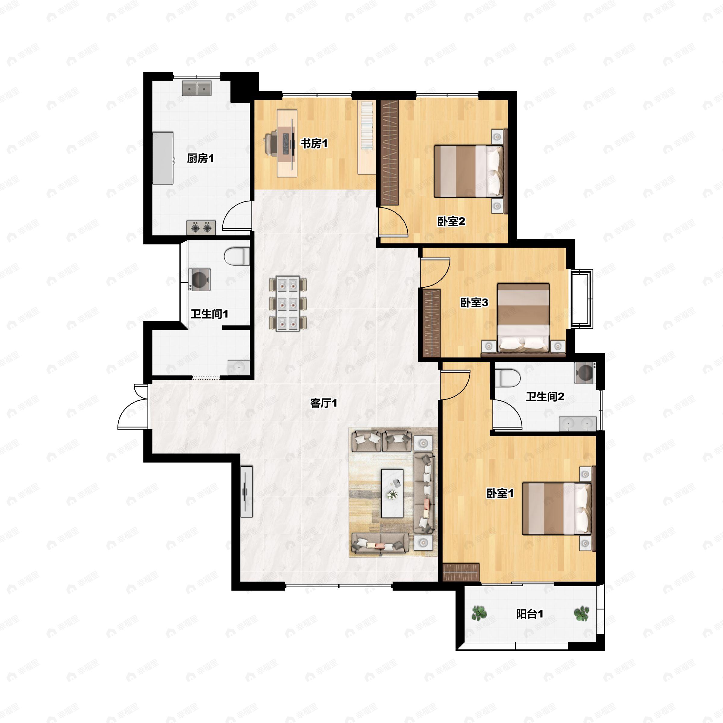 4室2厅2卫建面168平南户型图