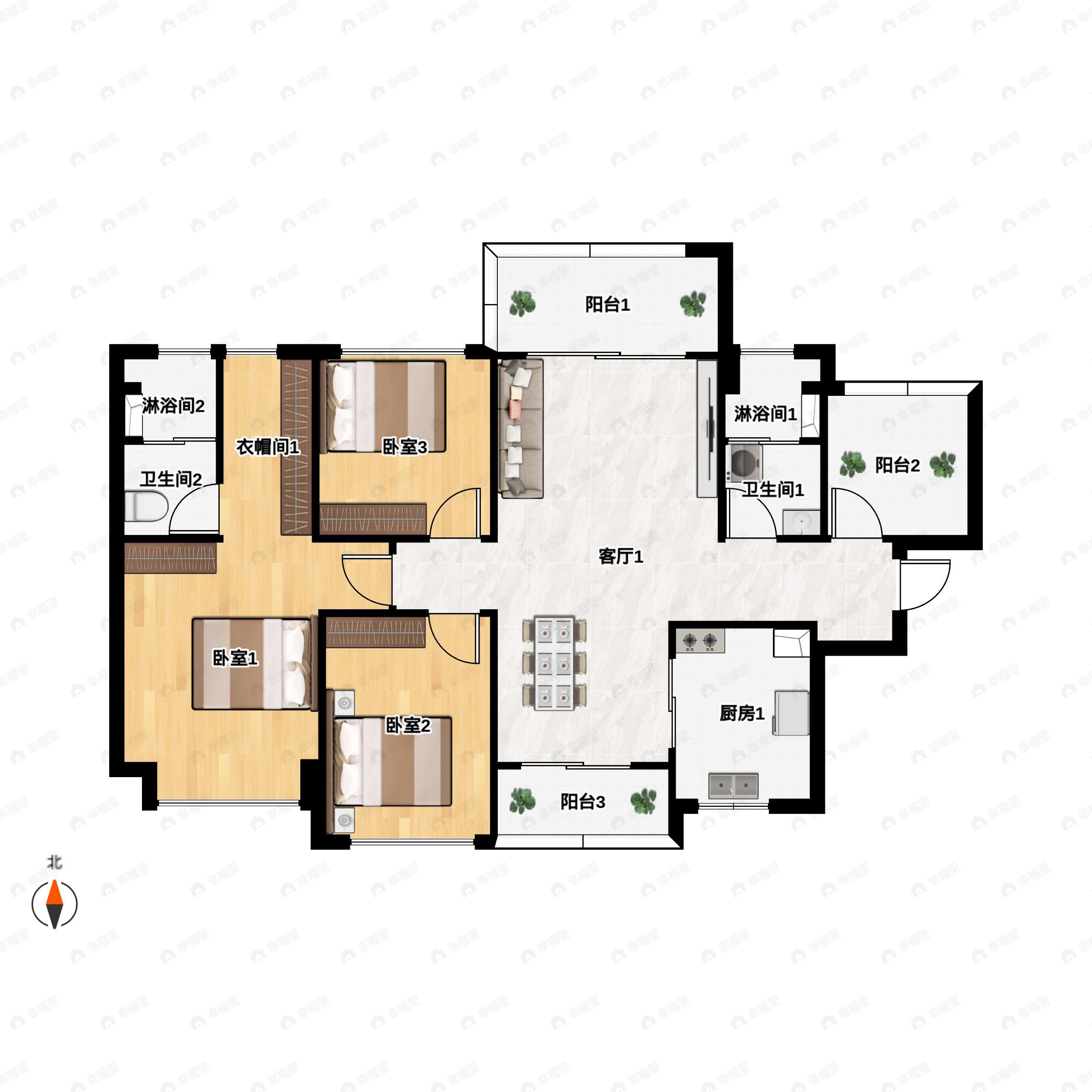 4室2厅2卫建面116平北户型图
