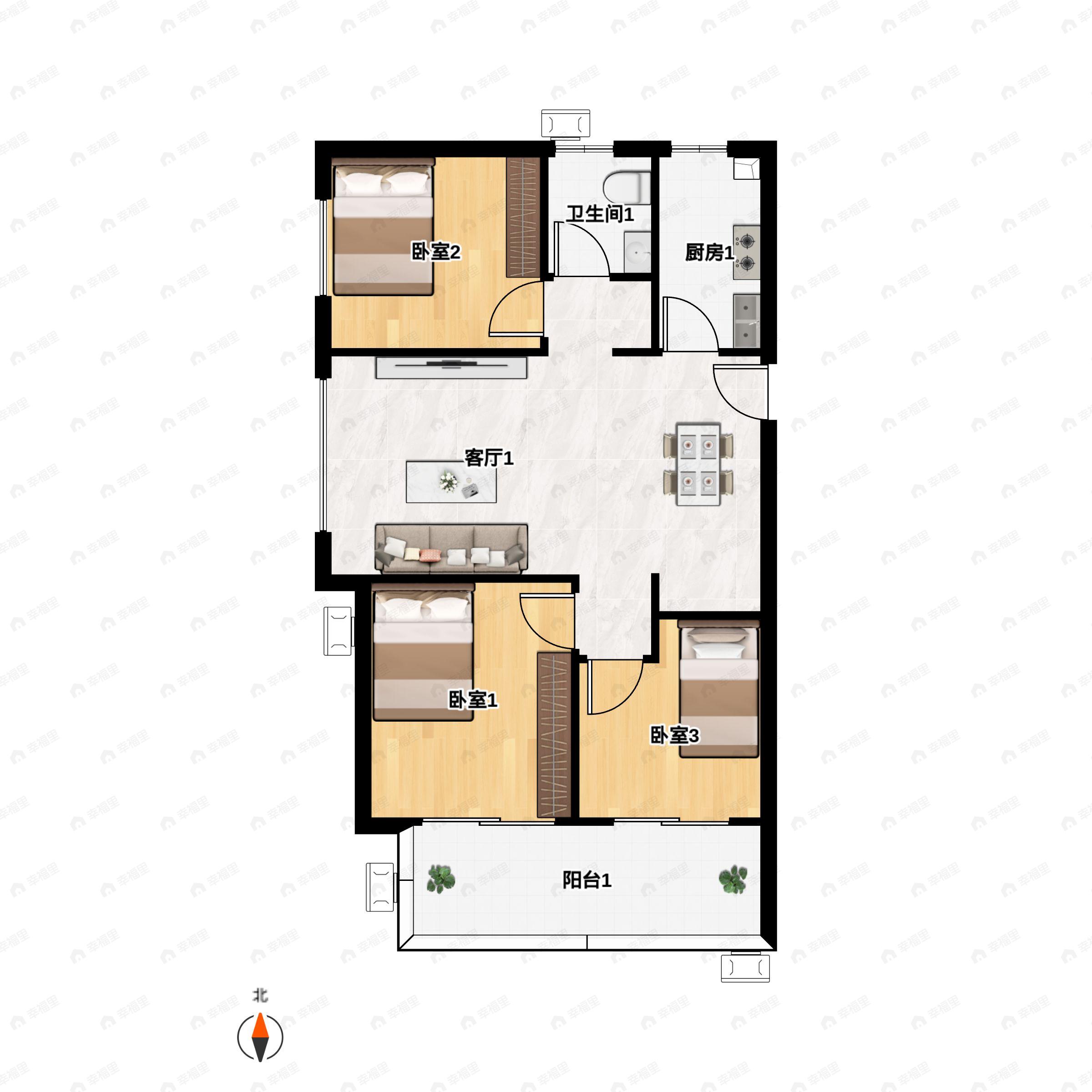 3室2厅1卫建面95平户型图