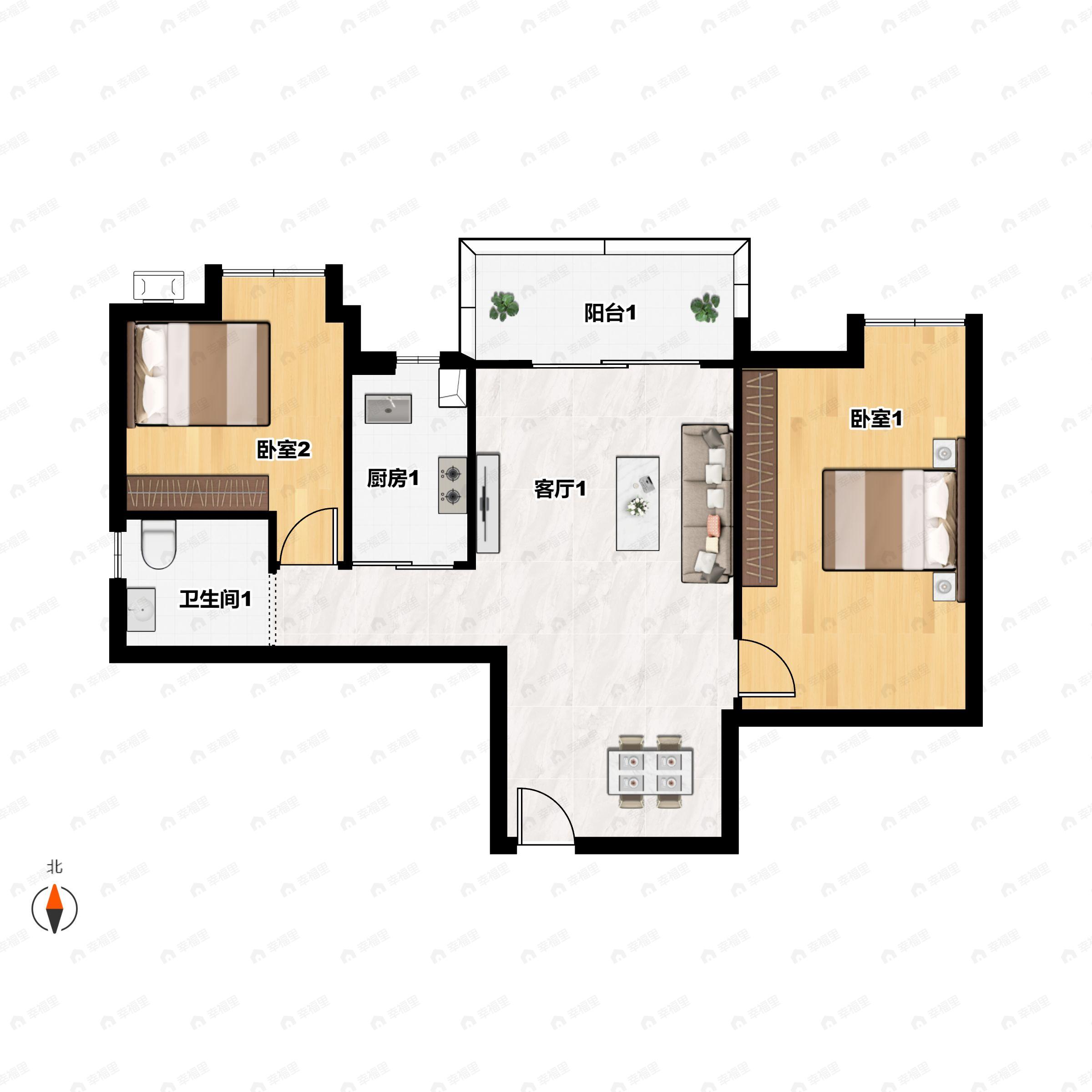 2室2厅1卫建面79平户型图