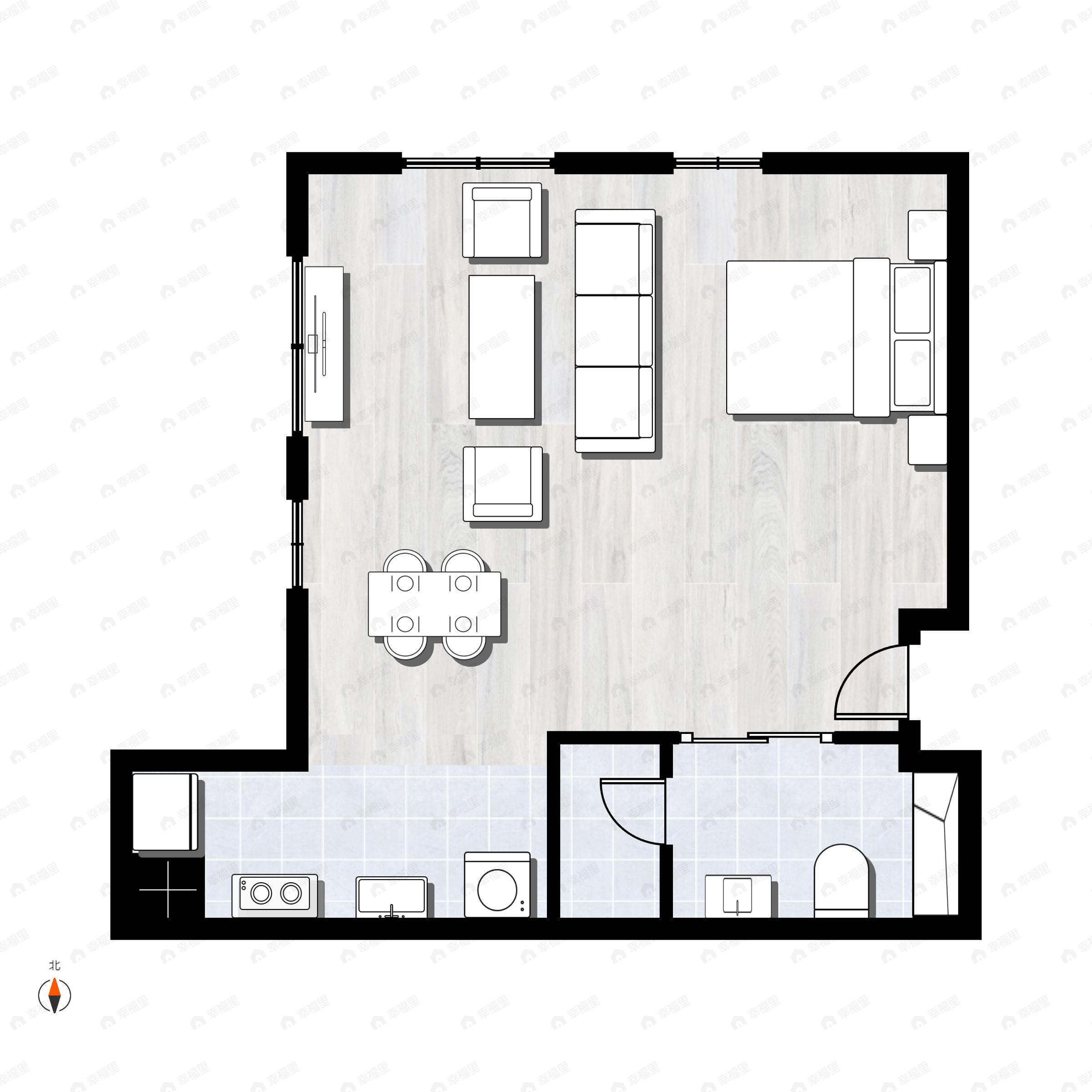 1室1厅1卫建面67m²北户型图