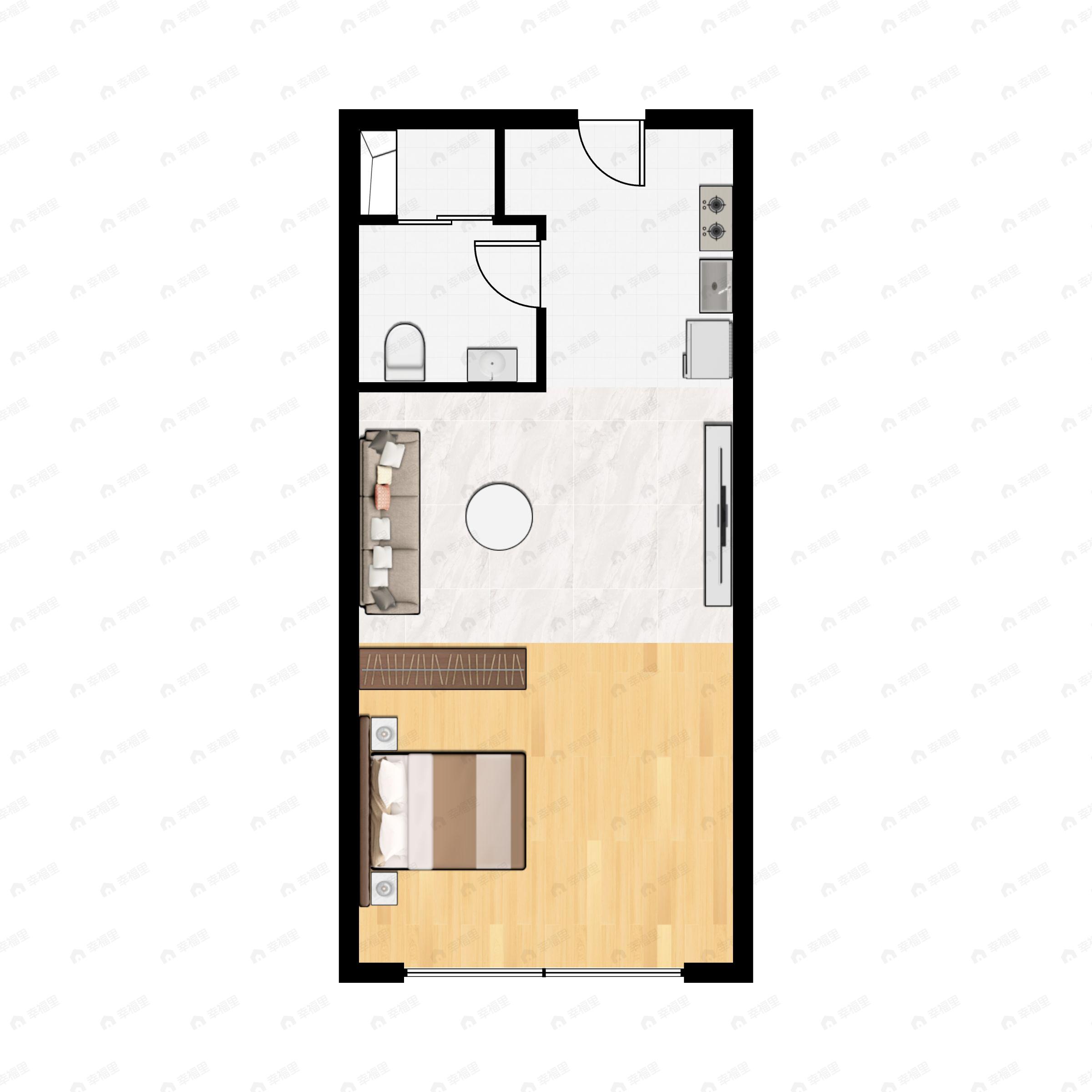 1室1厅1卫建面40m²南户型图