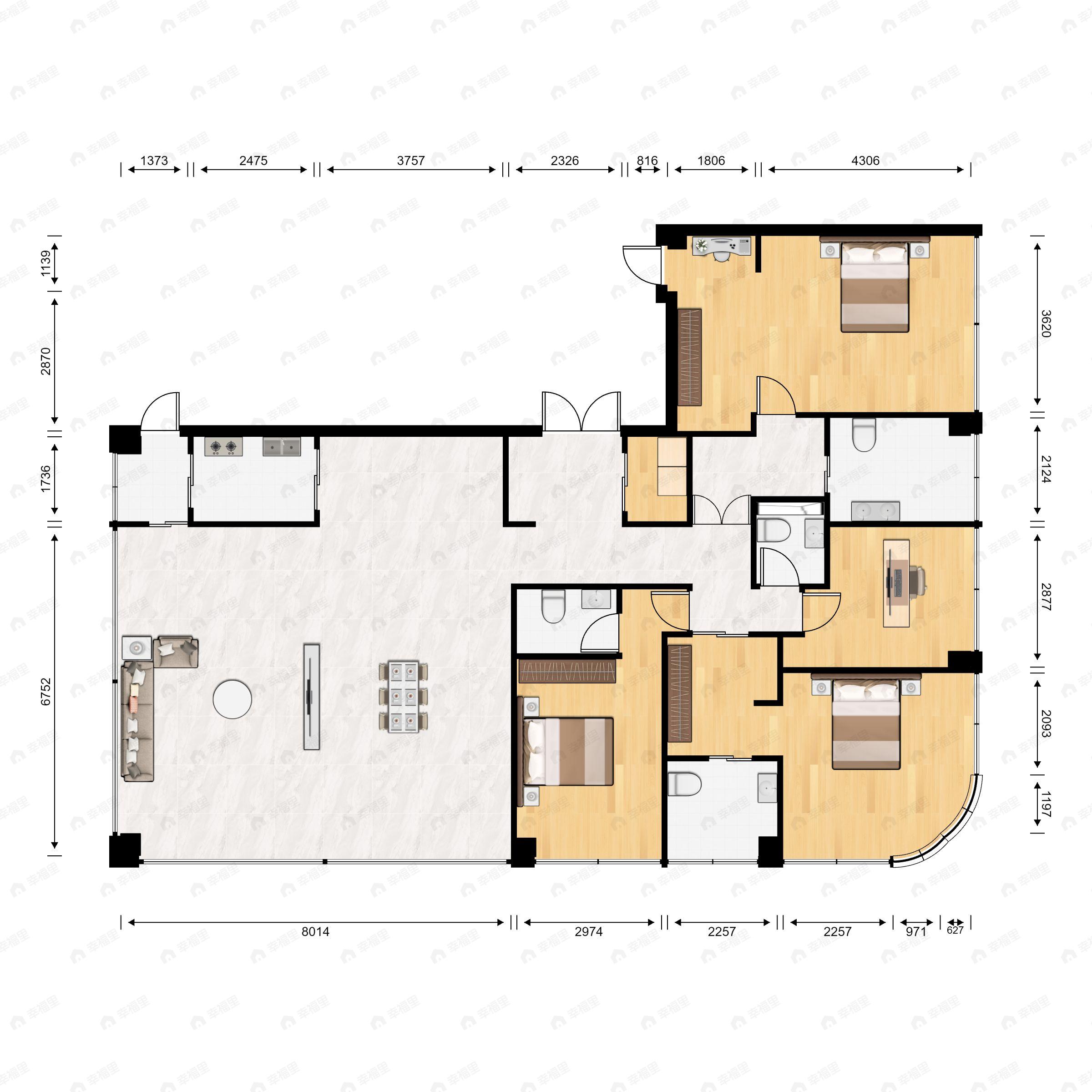 3室2厅3卫建面312平南户型图