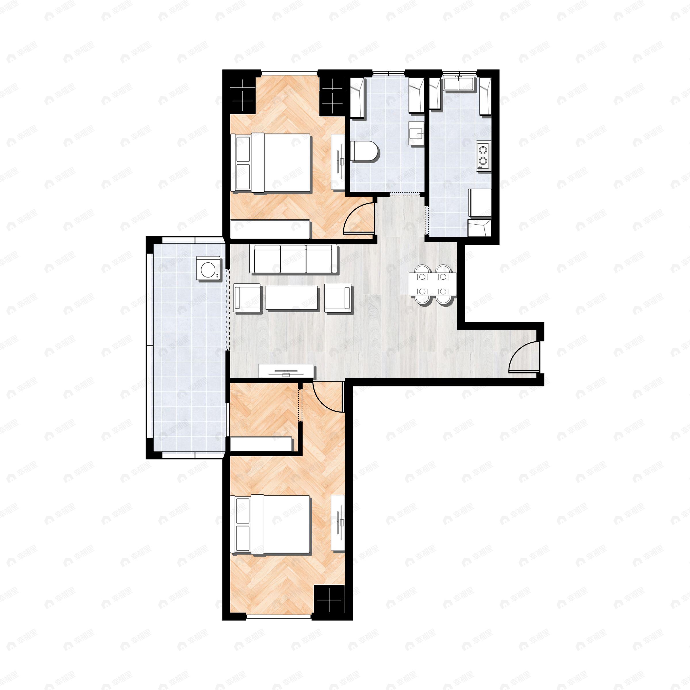 2室2厅2卫建面93平户型图