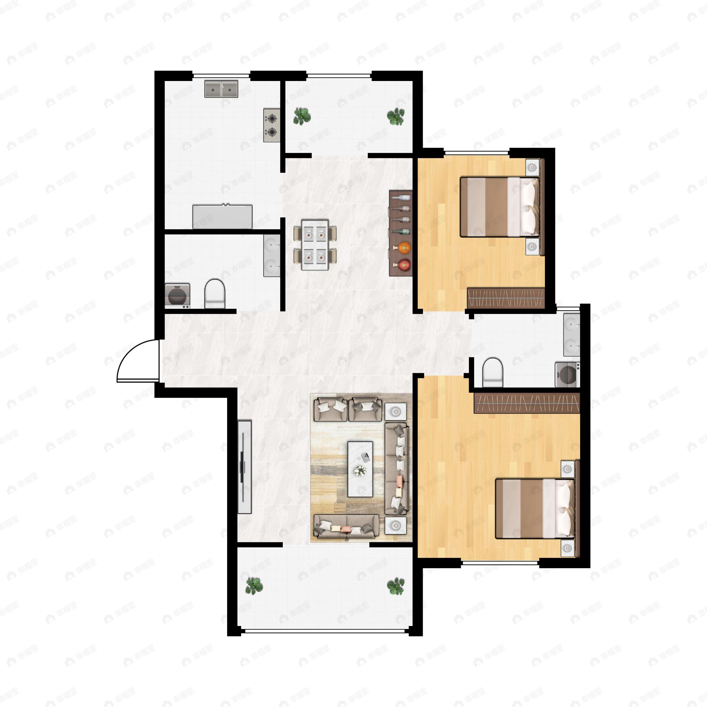3室2厅2卫建面127m²南户型图