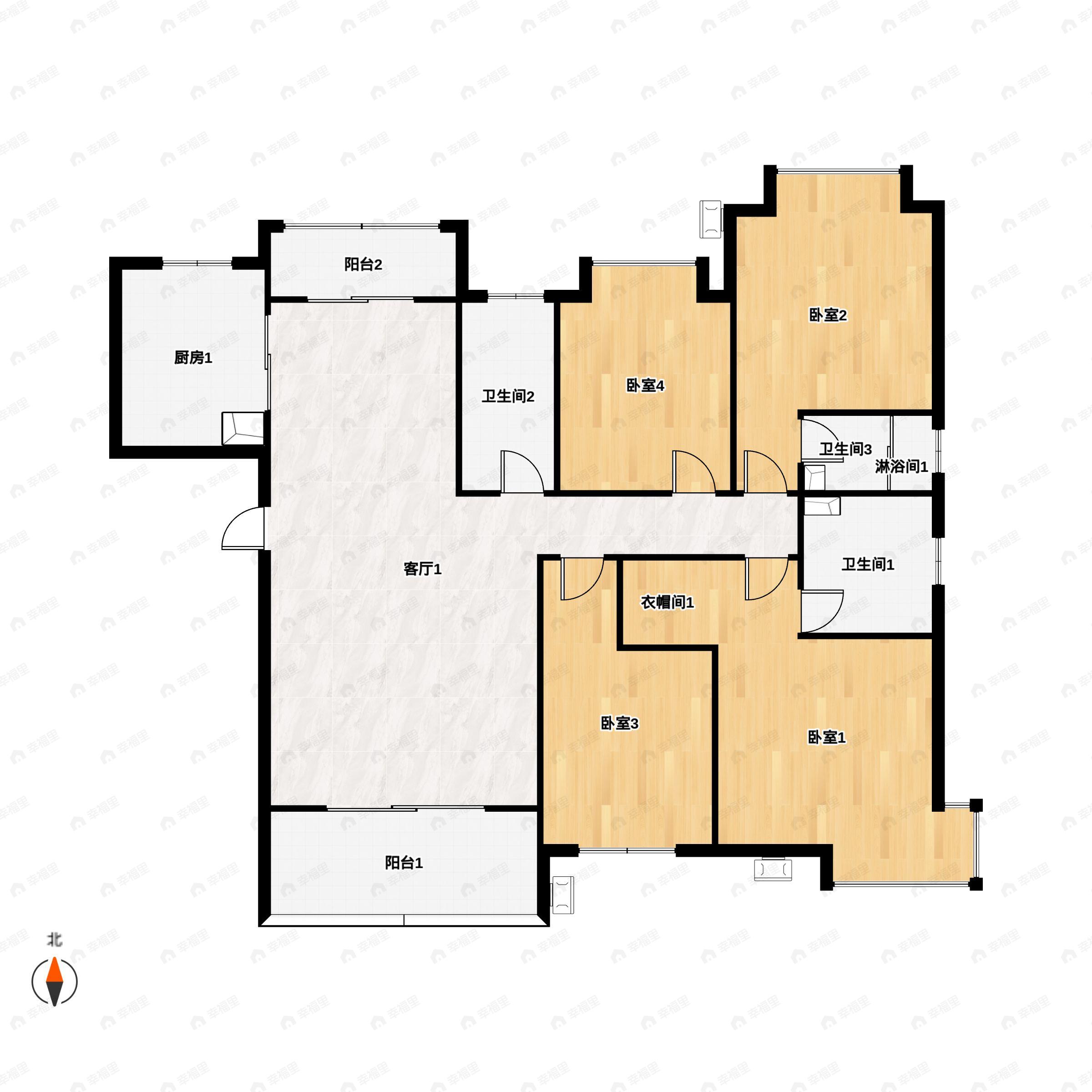 4室2厅3卫建面188平南户型图