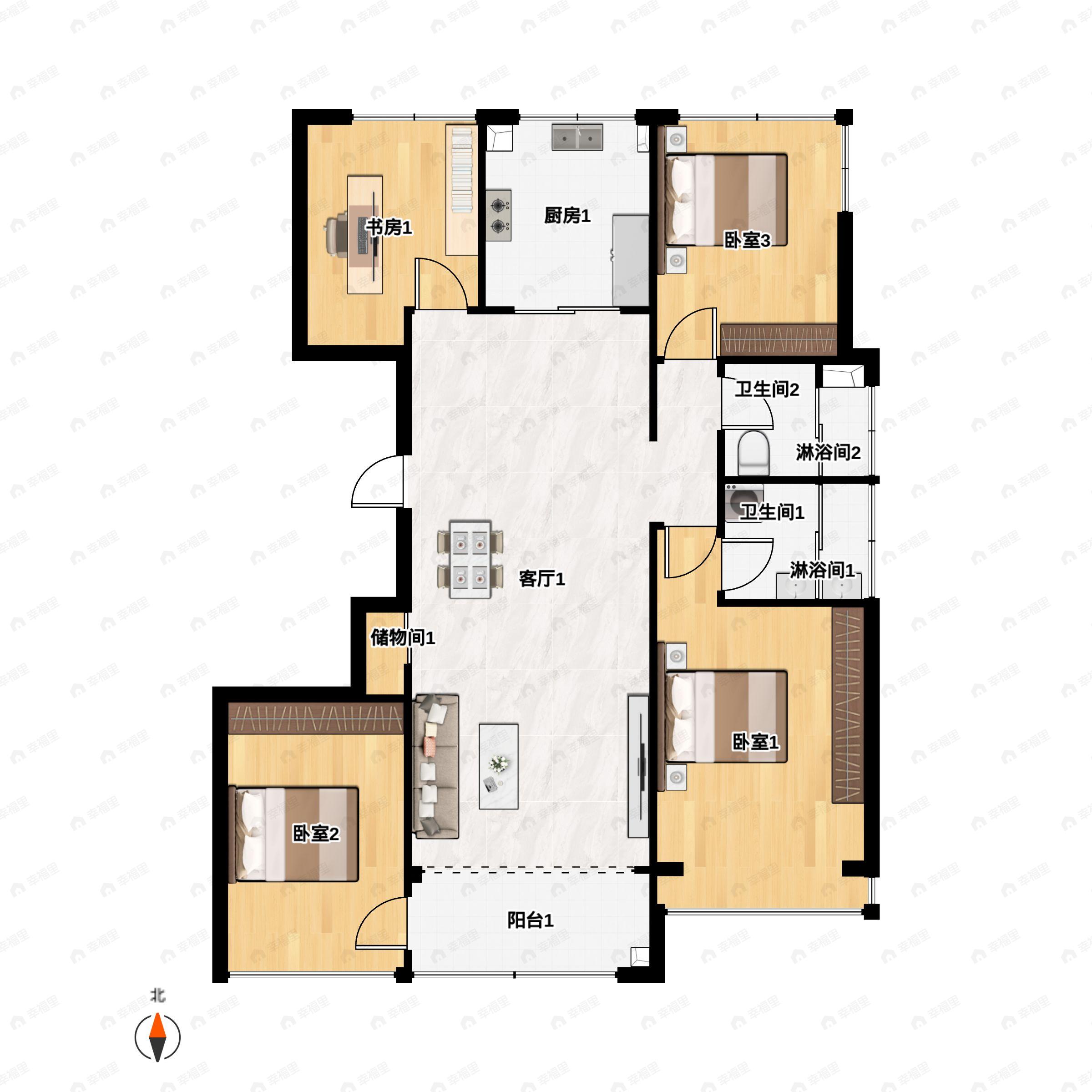 4室2厅2卫建面128平户型图