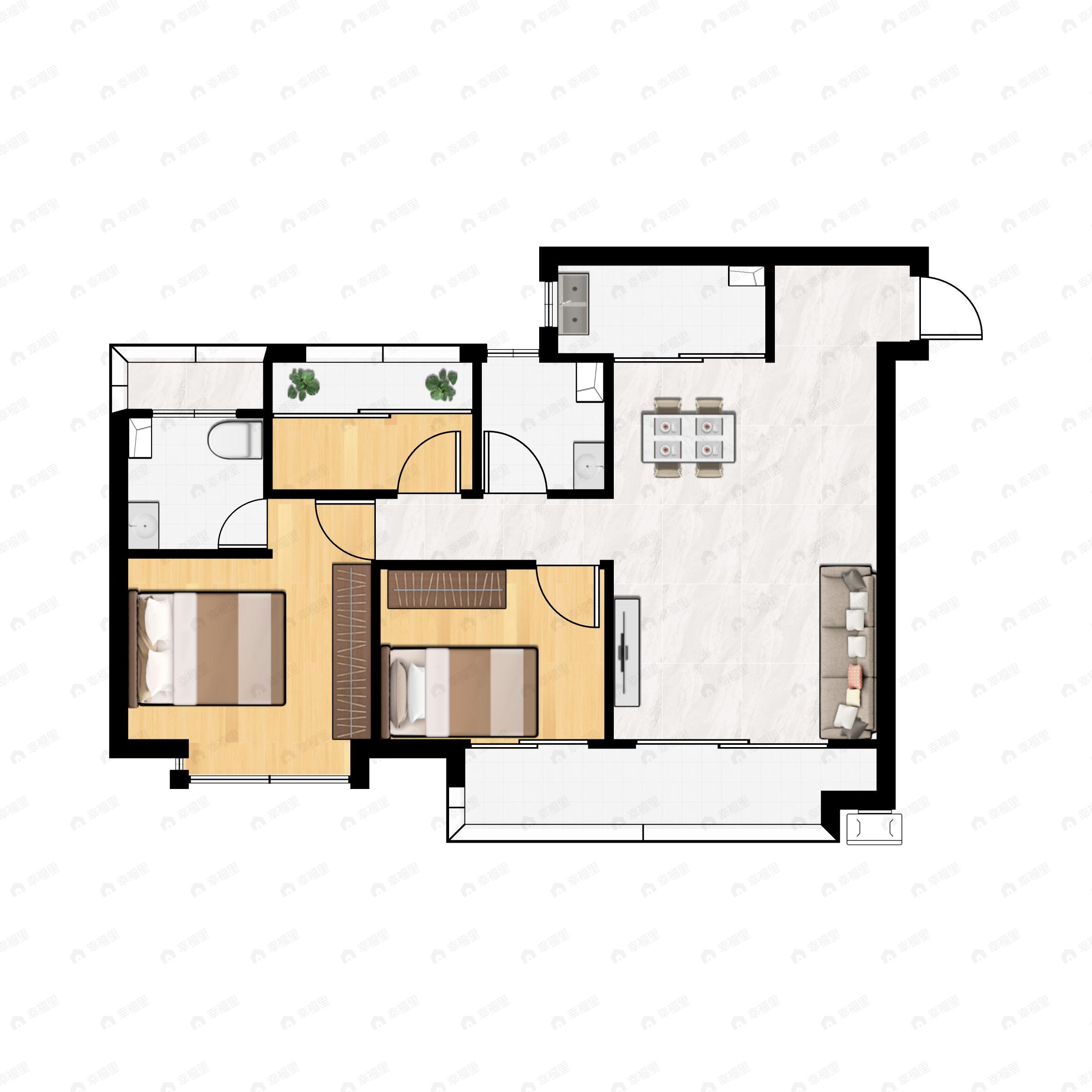 3室2厅2卫建面101平户型图