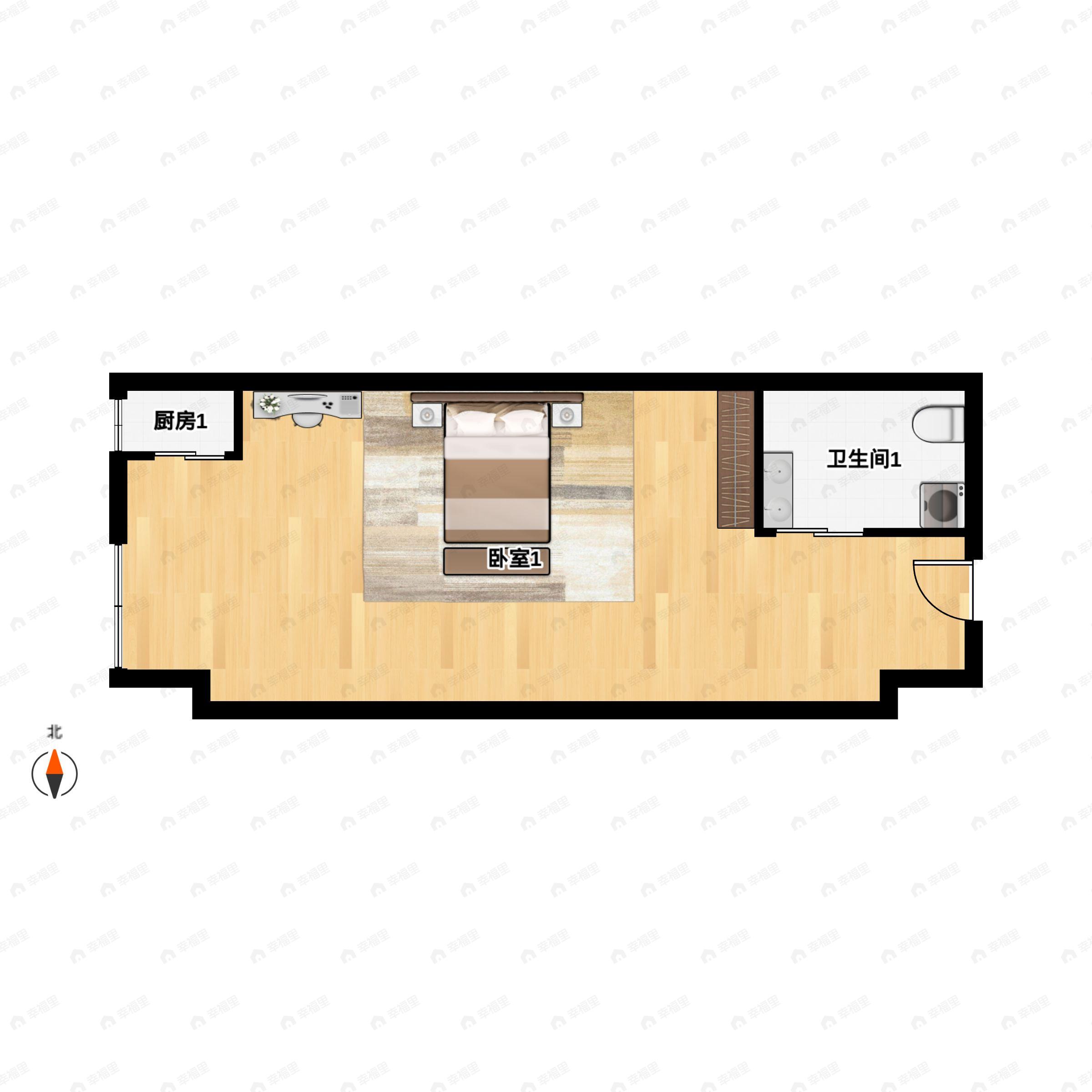 1室1厅1卫建面46m²西户型图