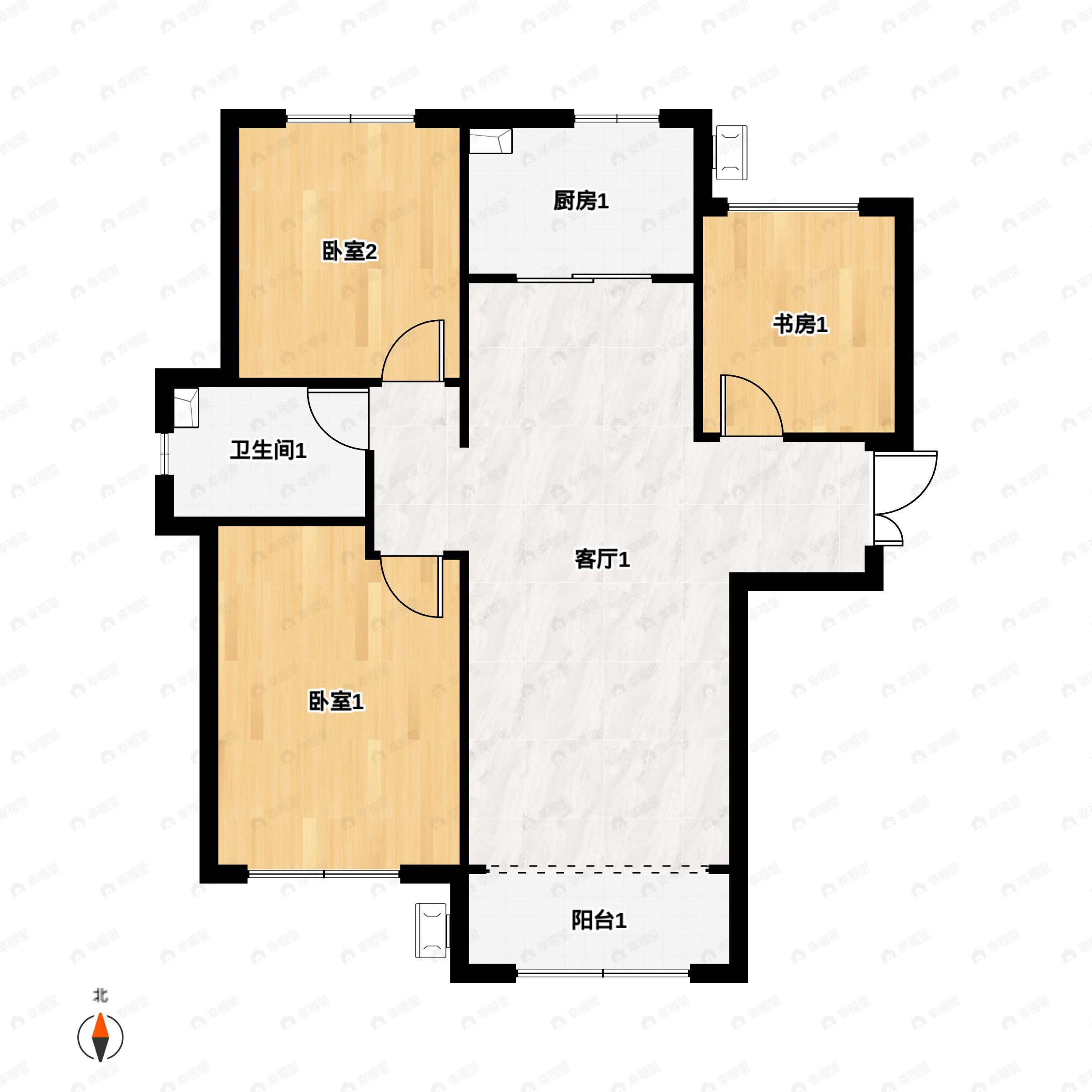 3室2厅1卫建面118平南|北户型图