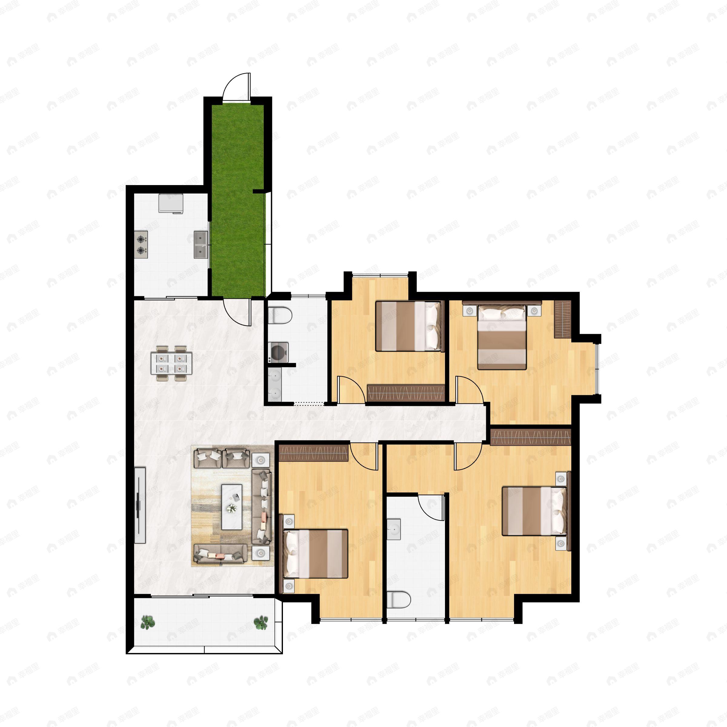 4室2厅2卫建面148平南|西南户型图