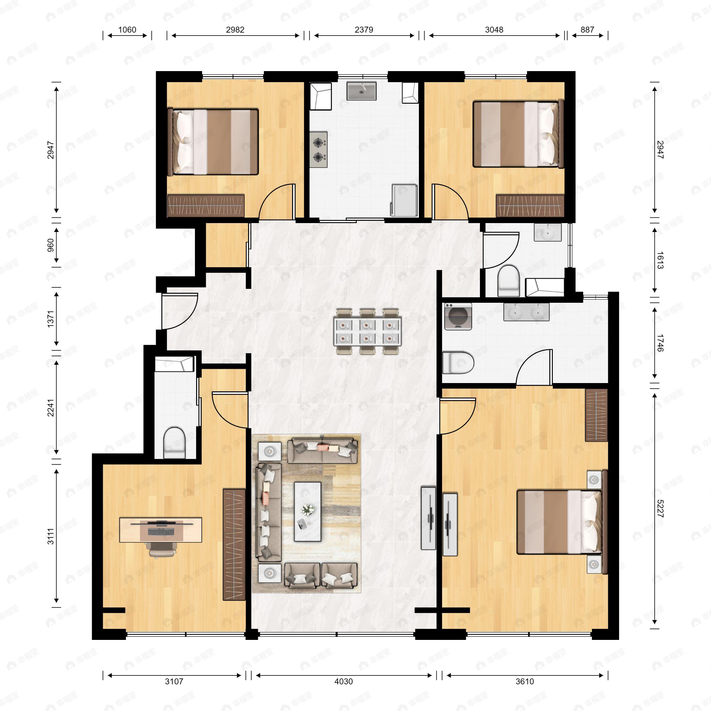 4室2厅3卫建面138平户型图