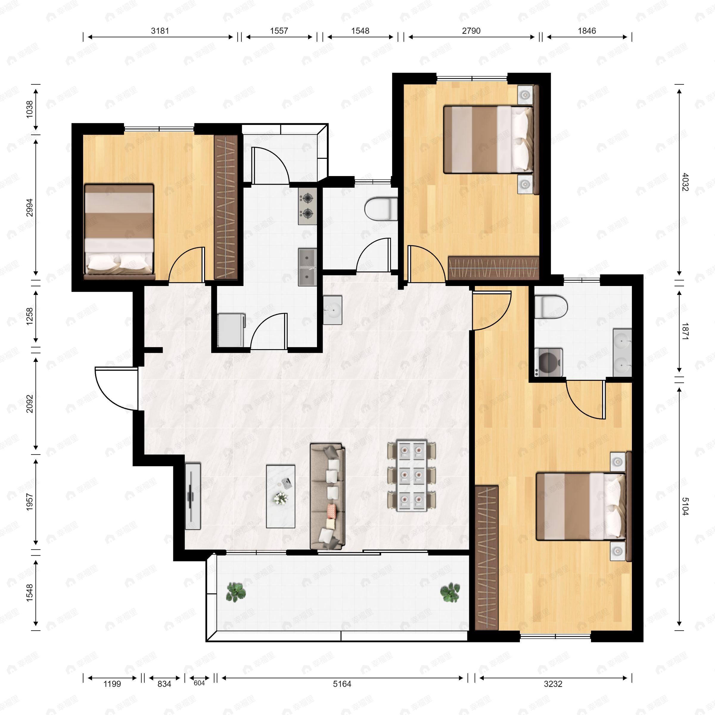 3室2厅2卫建面135平户型图