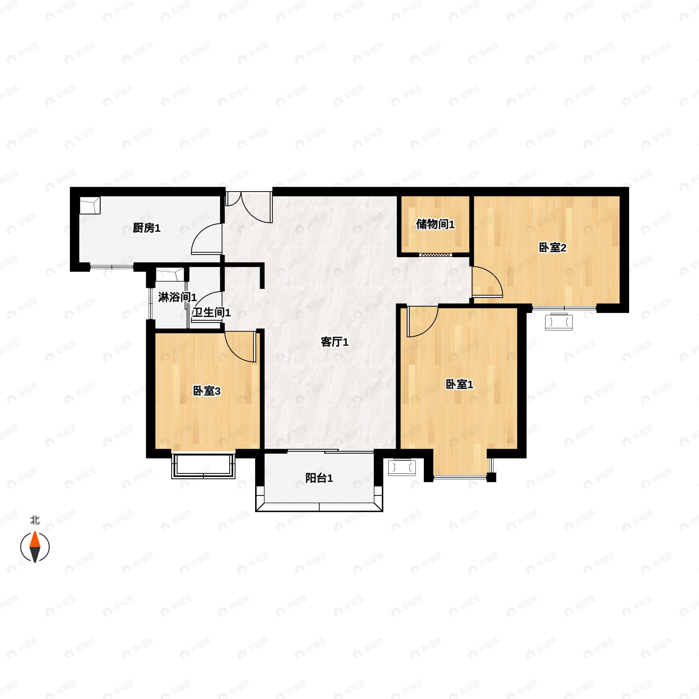3室2厅1卫建面113平南户型图
