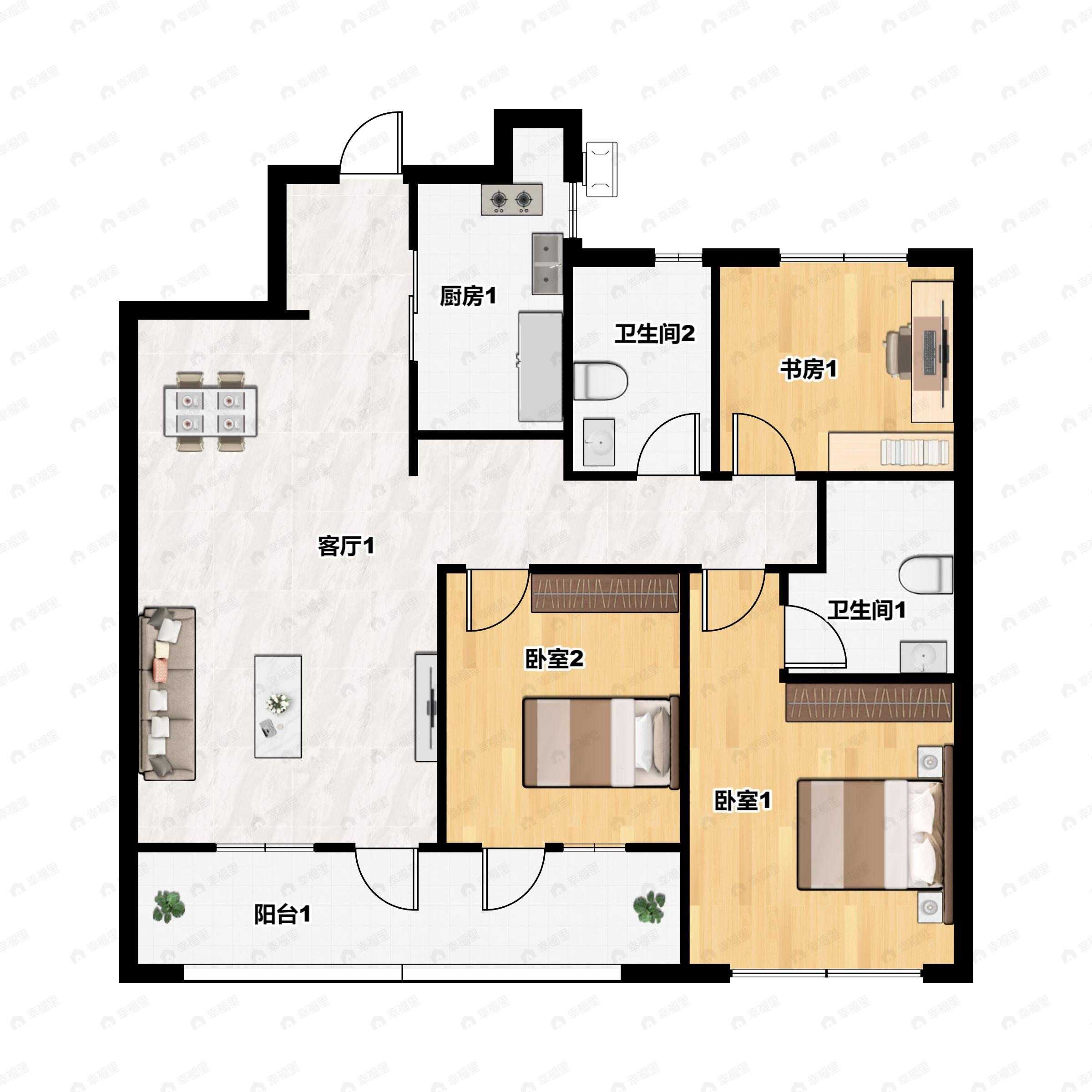 青岛东方影都3室2厅2卫户型图