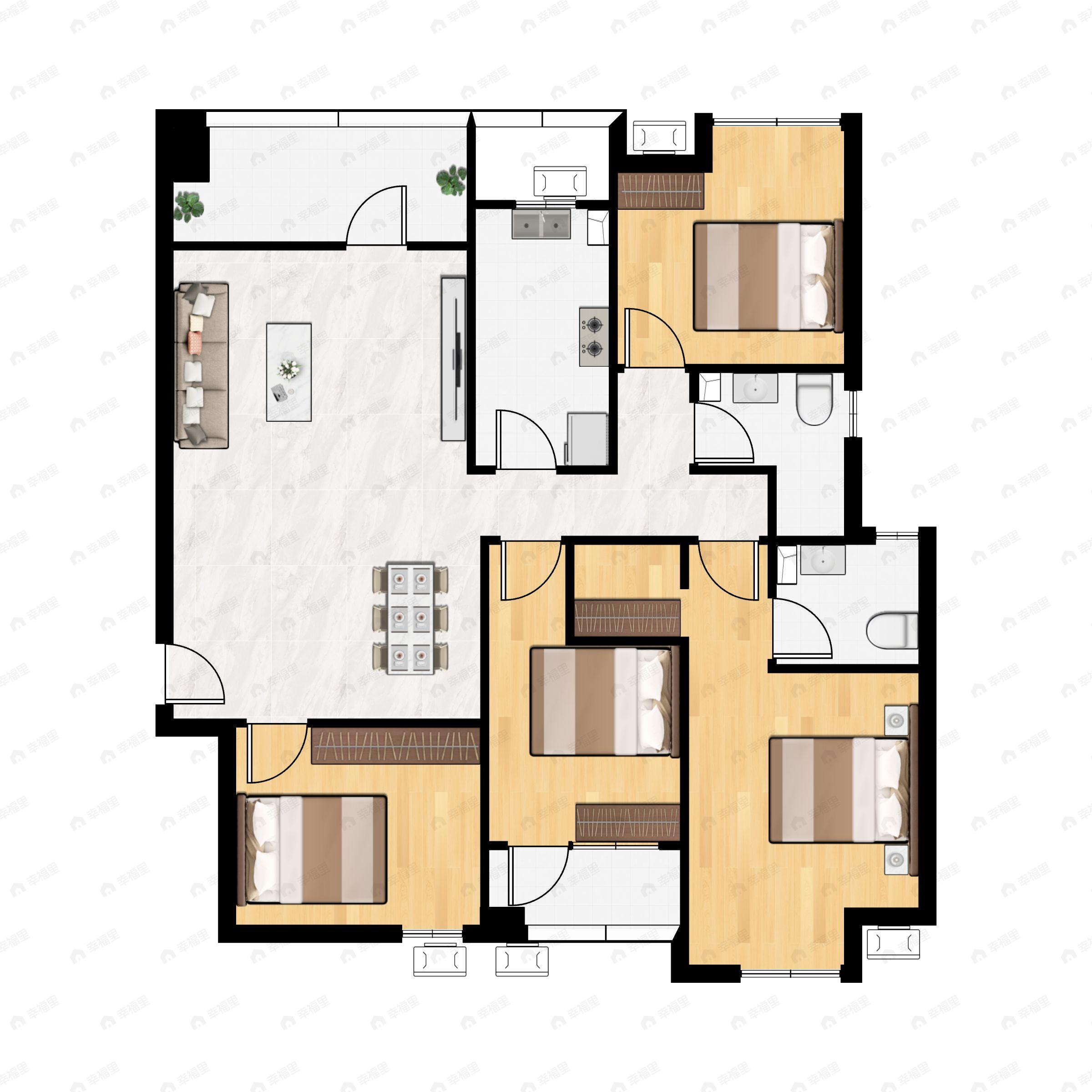 4室2厅2卫建面144平户型图