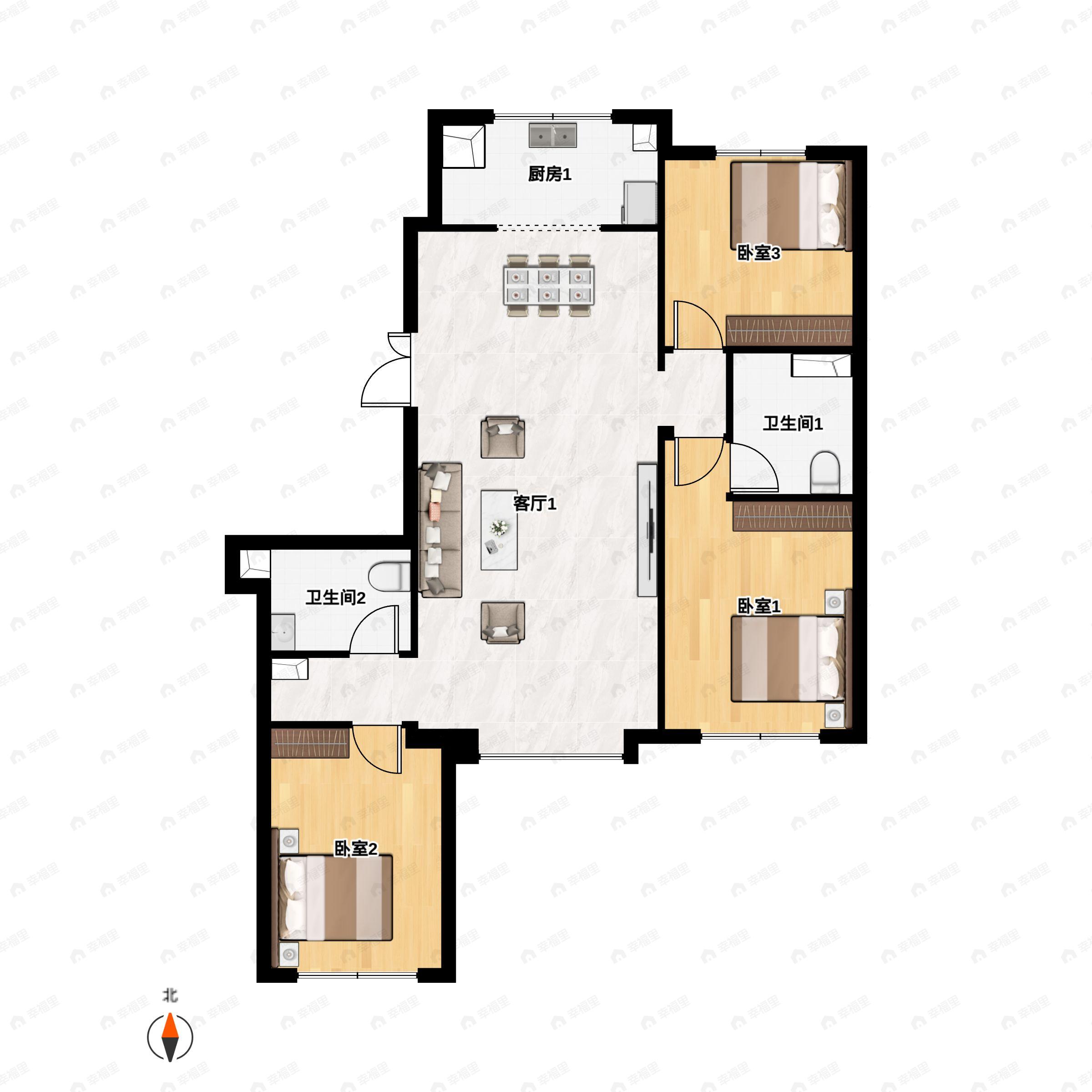 首创天阅海河3室2厅2卫户型图