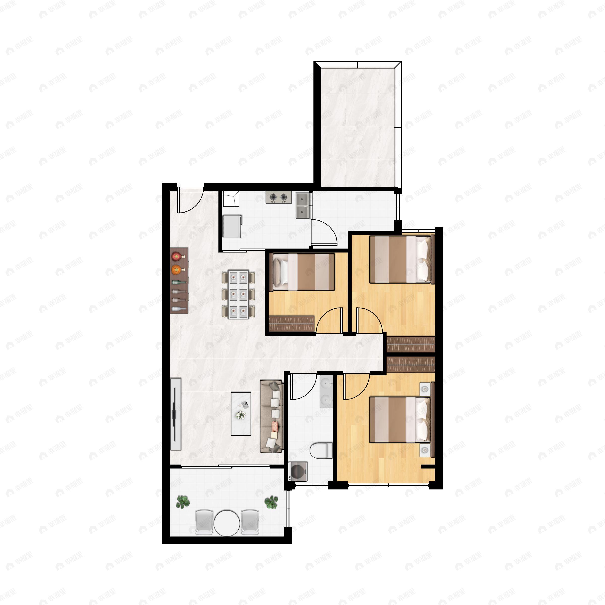 3室2厅1卫建面96平户型图