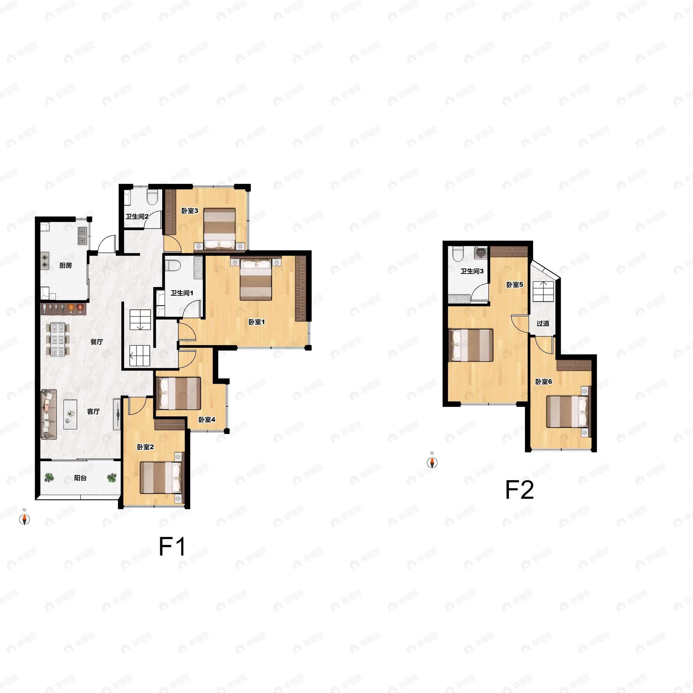 4室2厅2卫建面115平南户型图