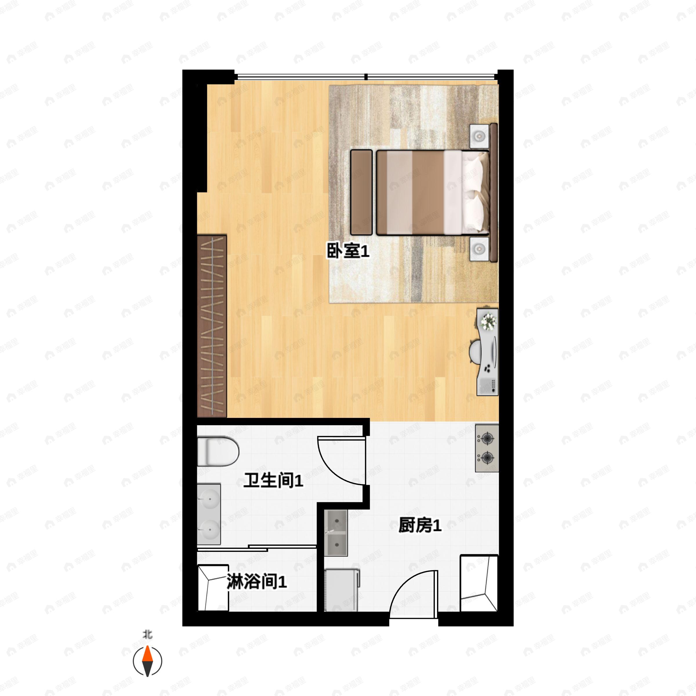 1室1厅1卫建面40平户型图