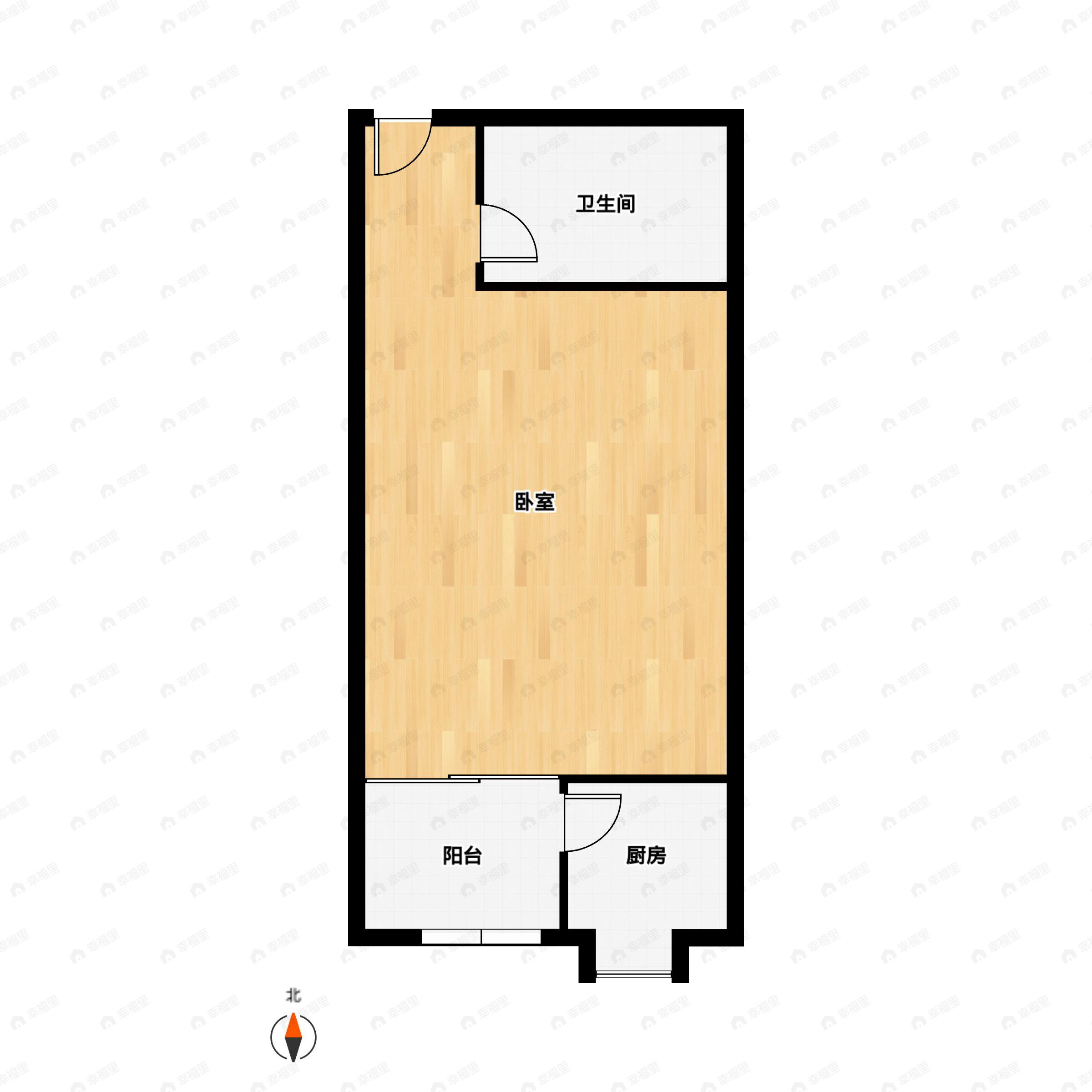 1室1厅1卫建面50m²南户型图