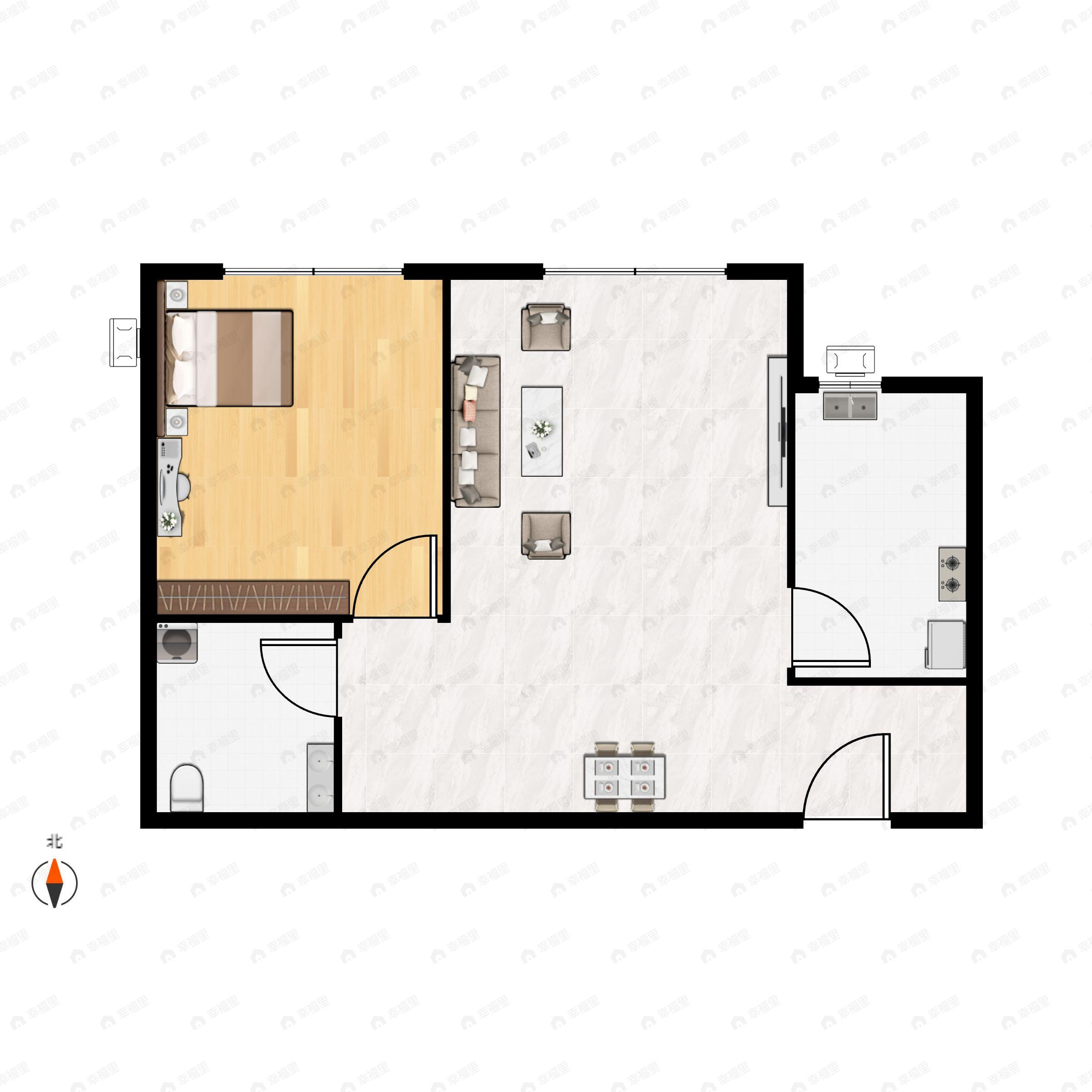 1室1厅1卫建面57m²北户型图