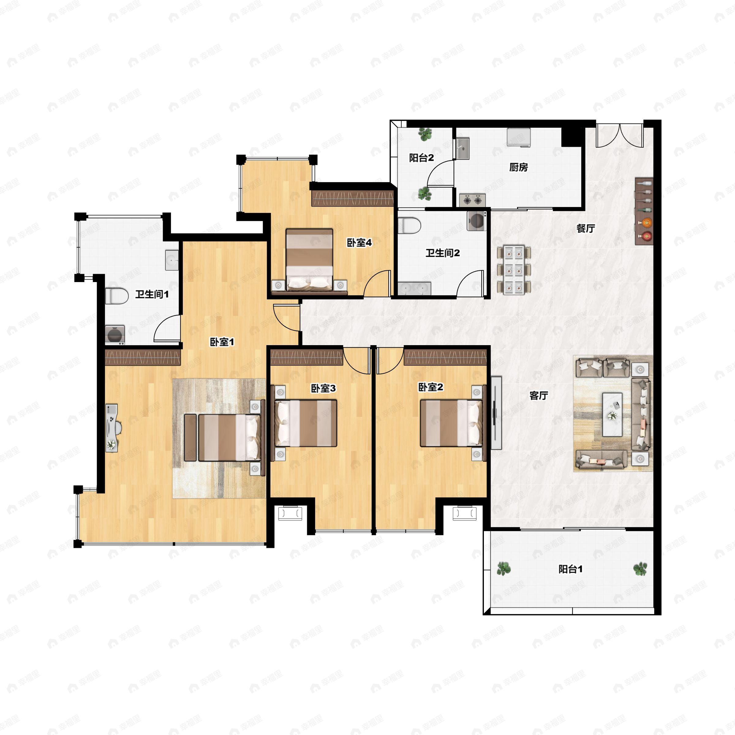 4室2厅2卫建面143平东南户型图
