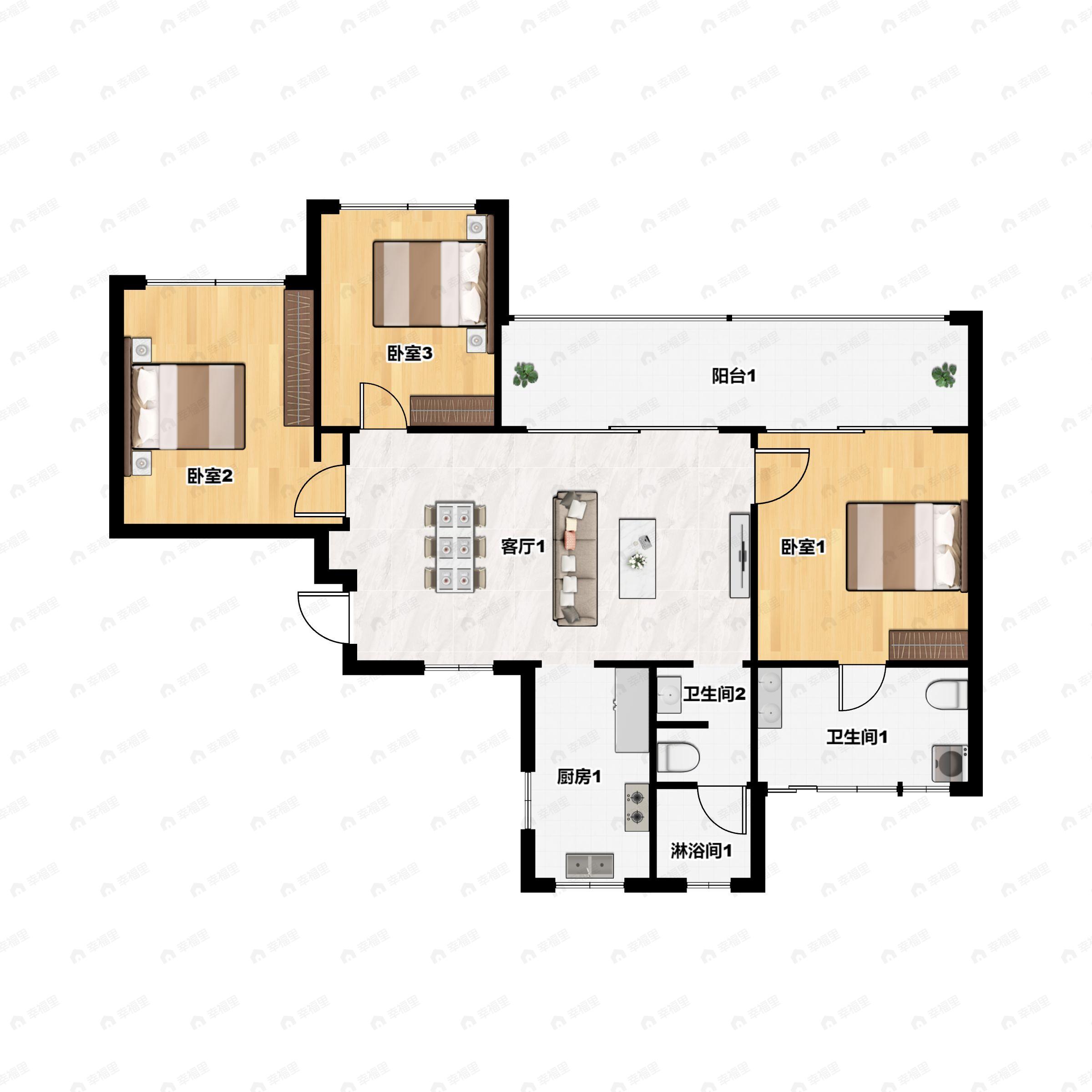 翠屏凤凰海岸3室2厅2卫户型图
