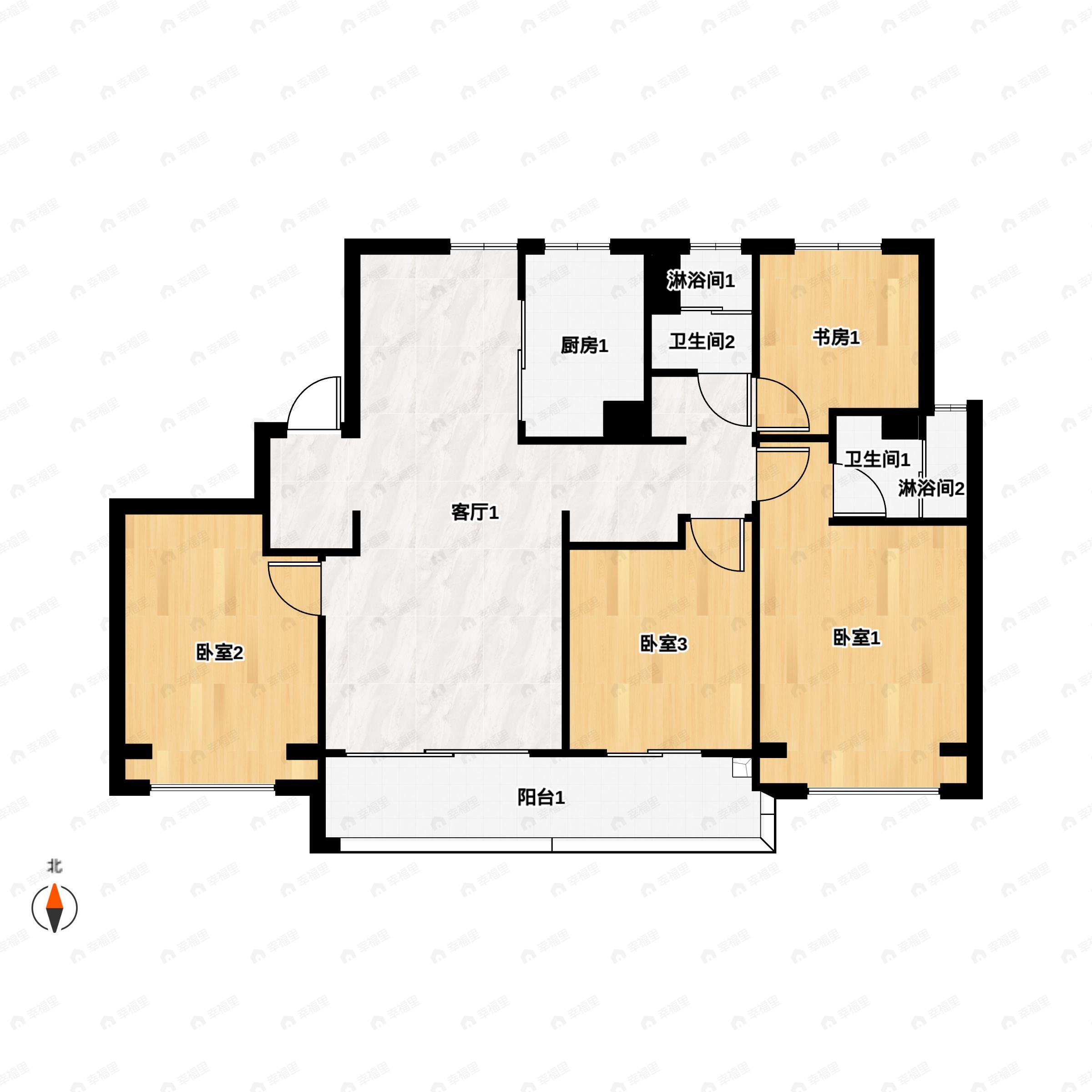 4室2厅2卫建面131平南|北户型图