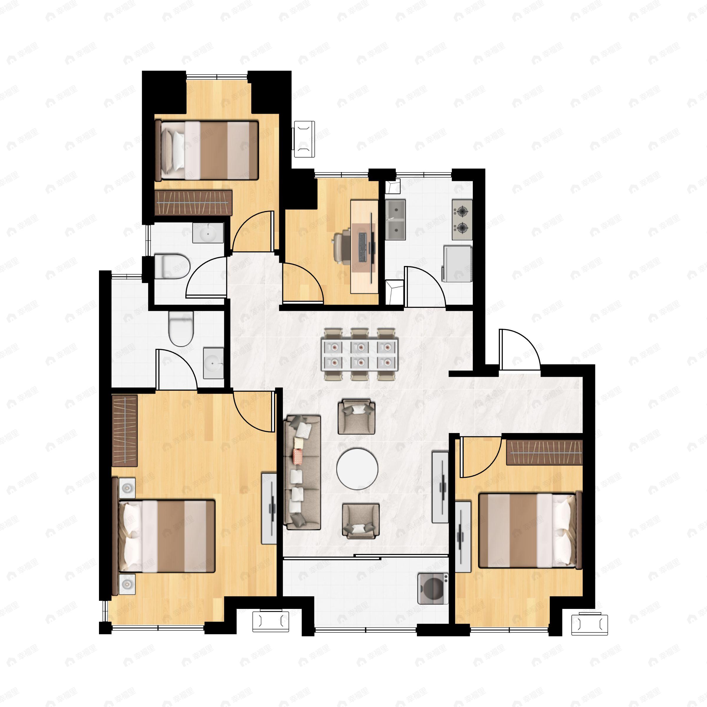 4室2厅2卫建面108平户型图
